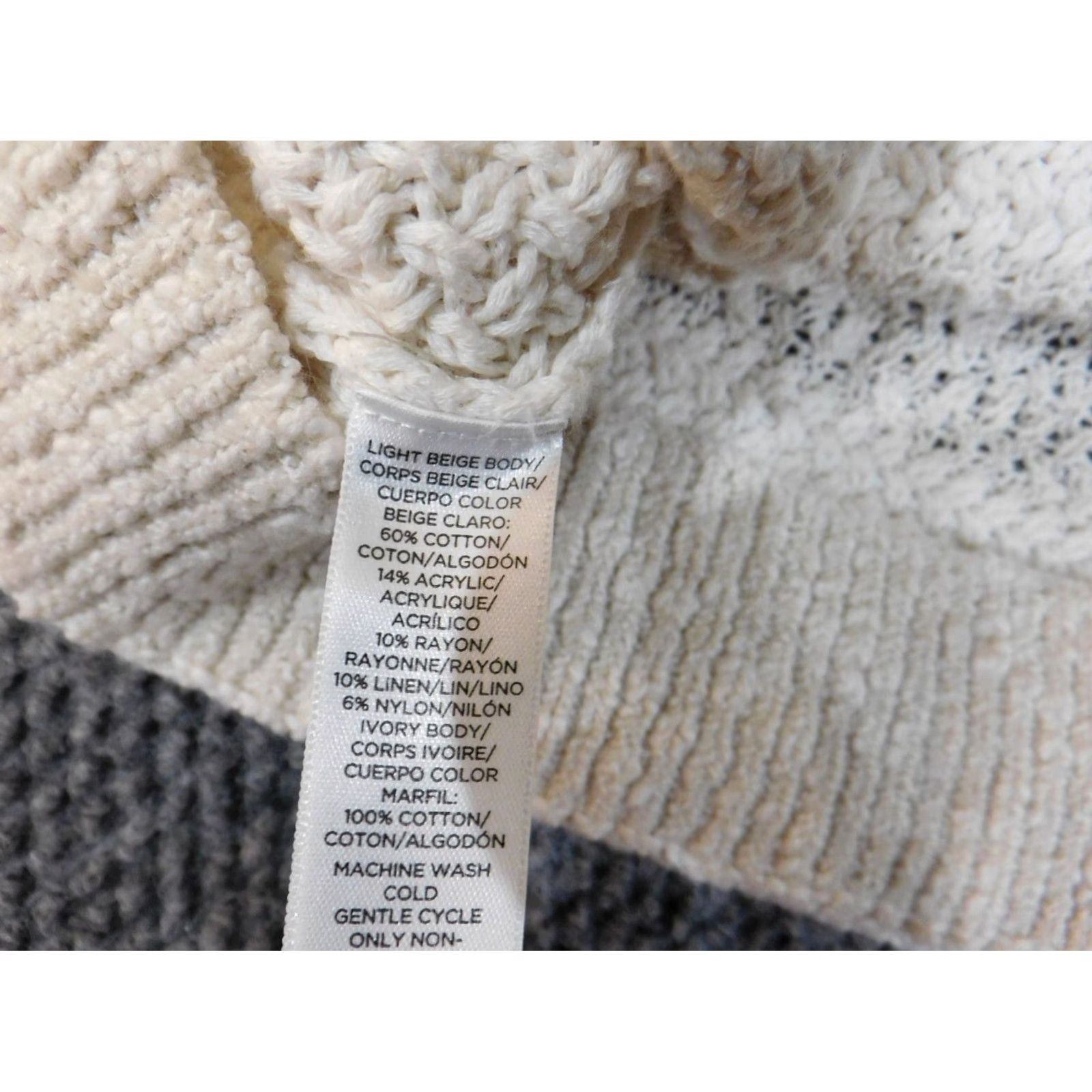 Loft LOFT Sweater Pullover Women Medium Beige Stripe Knit Cotton Acrylic Rib Knit Round Neck Long Sleeve Regular Fit Vintage No Size M / US 6-8 / IT 42-44 - 7 Thumbnail