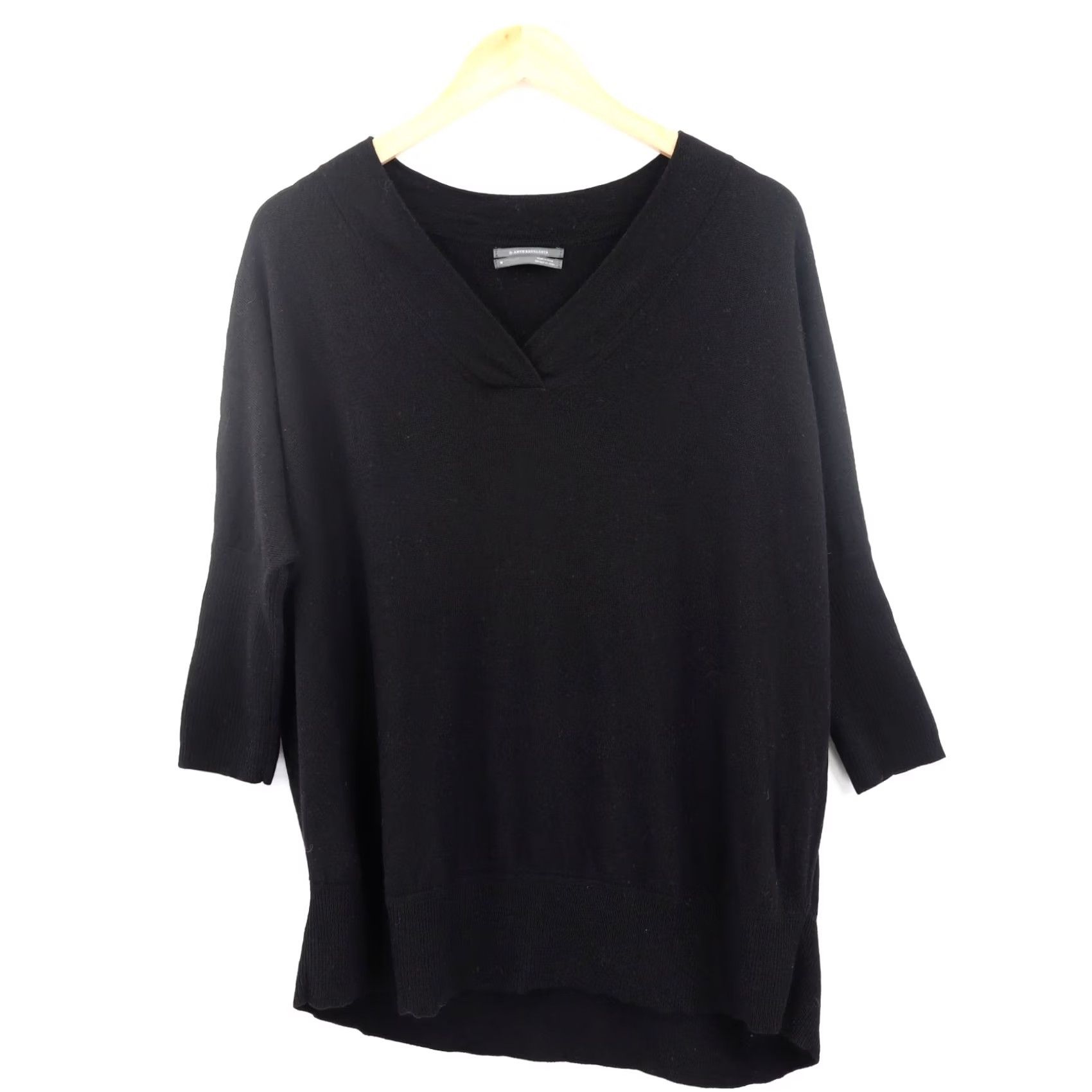 Anthropologie Anthropologie Women's Merino Wool Araminta Sweater V-Neck 3/4 Sleeve Black Sz M Size M / US 6-8 / IT 42-44 - 2 Thumbnail