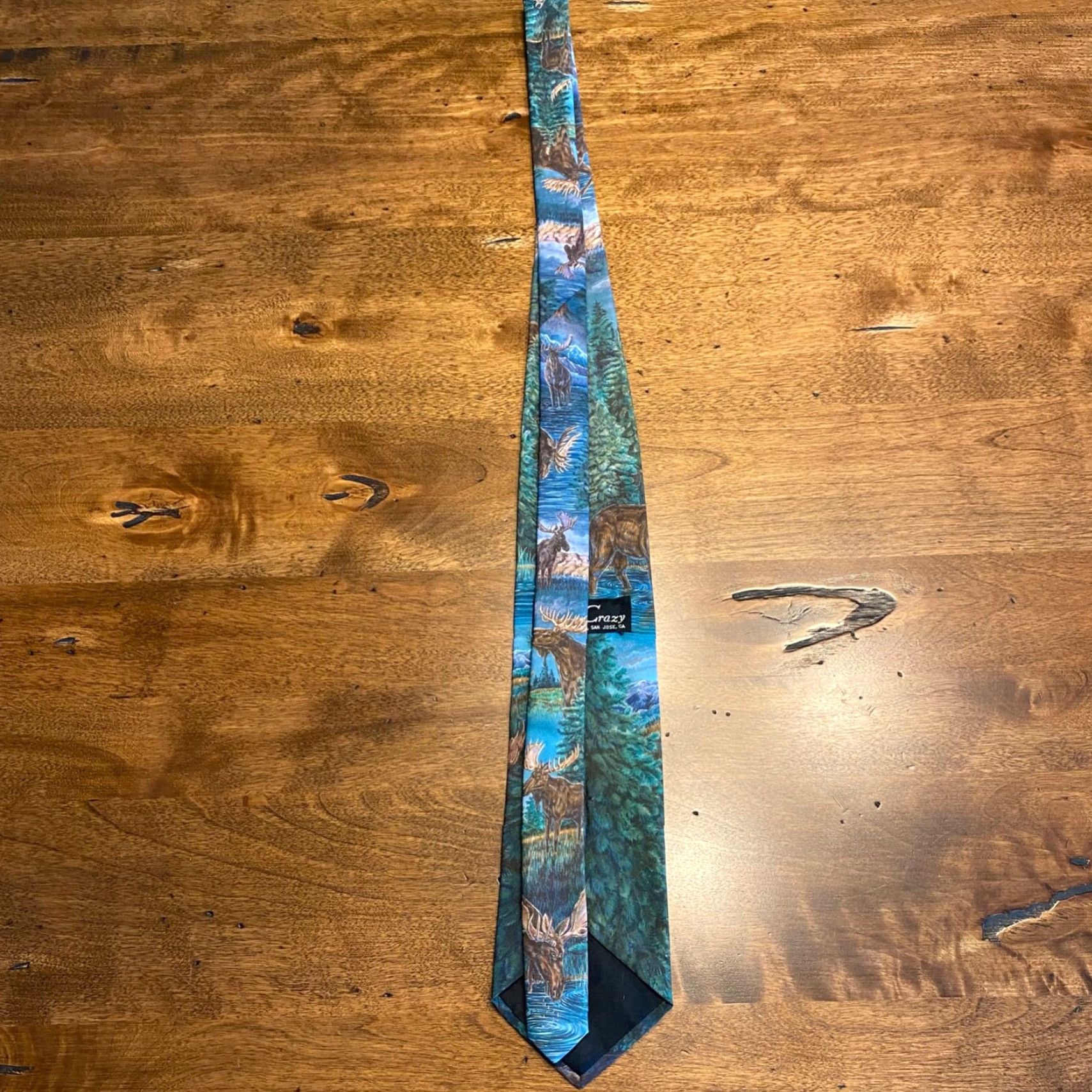 Vintage D'em Crazy Moose Woodland Lake Scene Neck Tie 3.6" Wide - Blue Polyester Men's Tie Size ONE SIZE - 7 Thumbnail