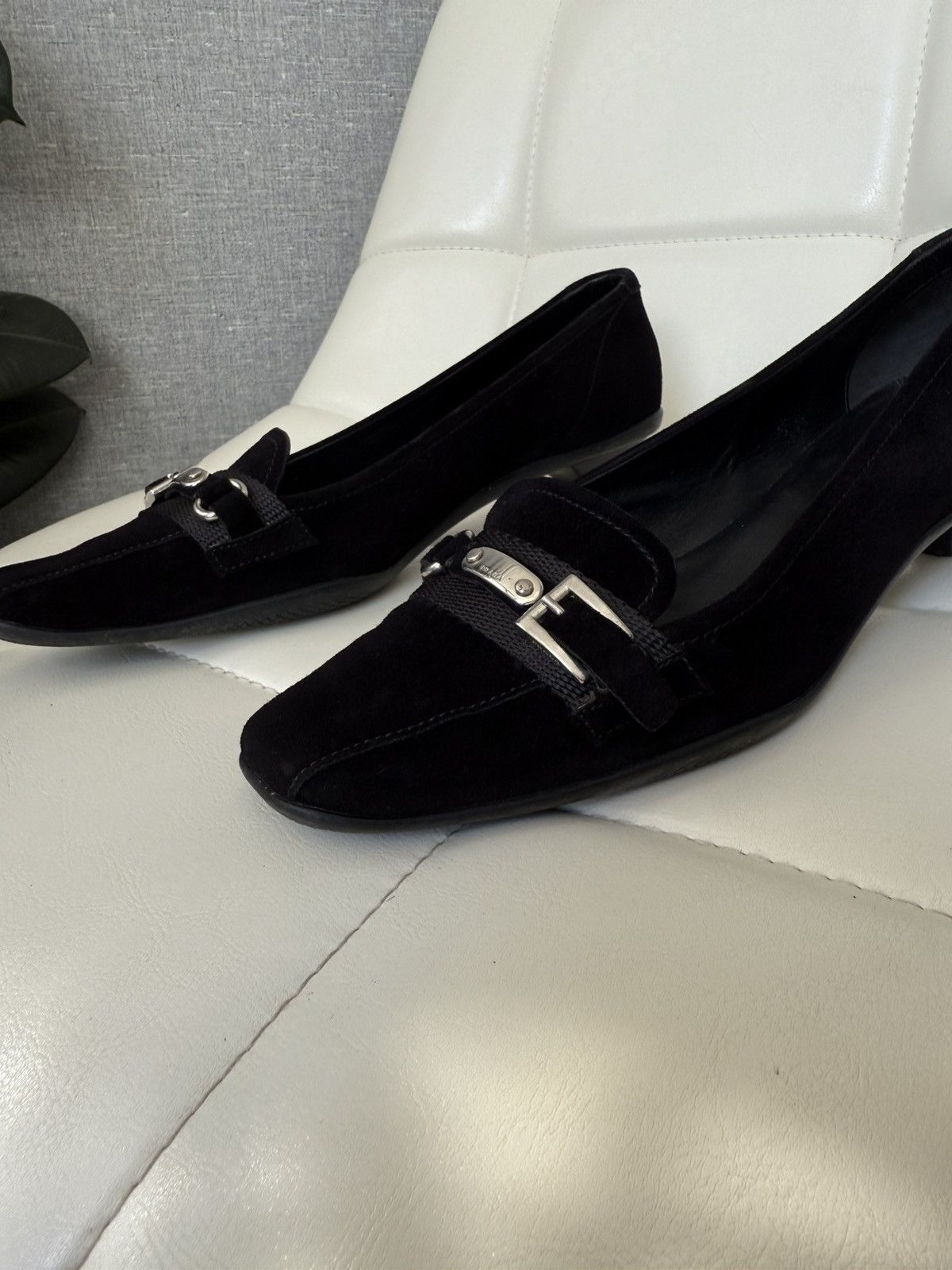 Prada Prada Kitten Heel Pumps Silver Buckle Black Suede Flats Size US 6.5 / IT 36.5 - 2 Thumbnail