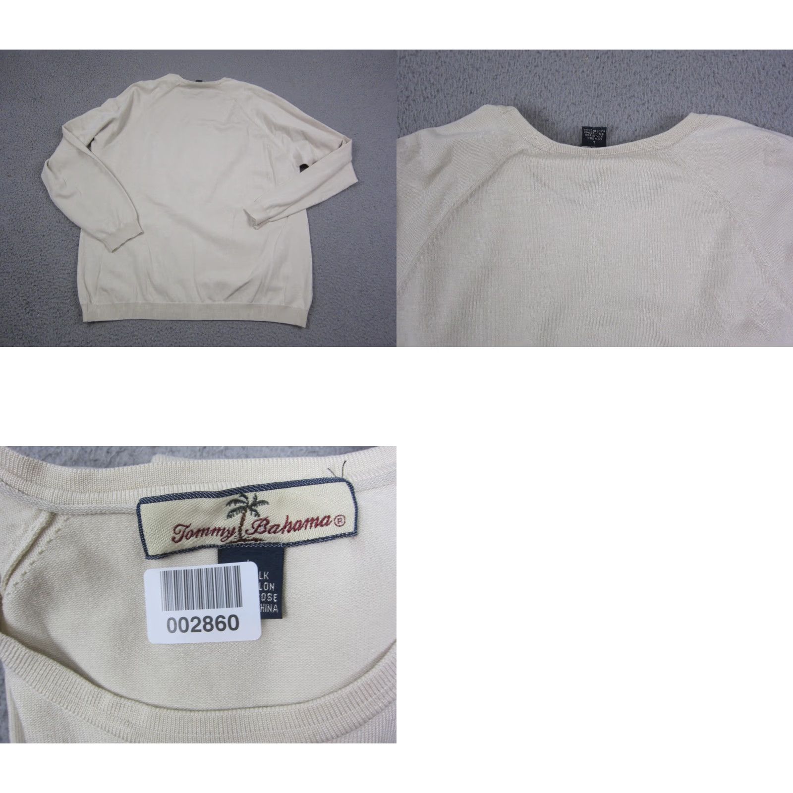 Tommy Bahama Tommy Bahama Sweater Mens L Ivory 90s Knit Crew Neck Pullover Lightweight Thermal Nylon Silk Viscose Solid Knit Style Pullover Casual Shirt Mens Size US L / EU 52-54 / 3 - 8 Thumbnail