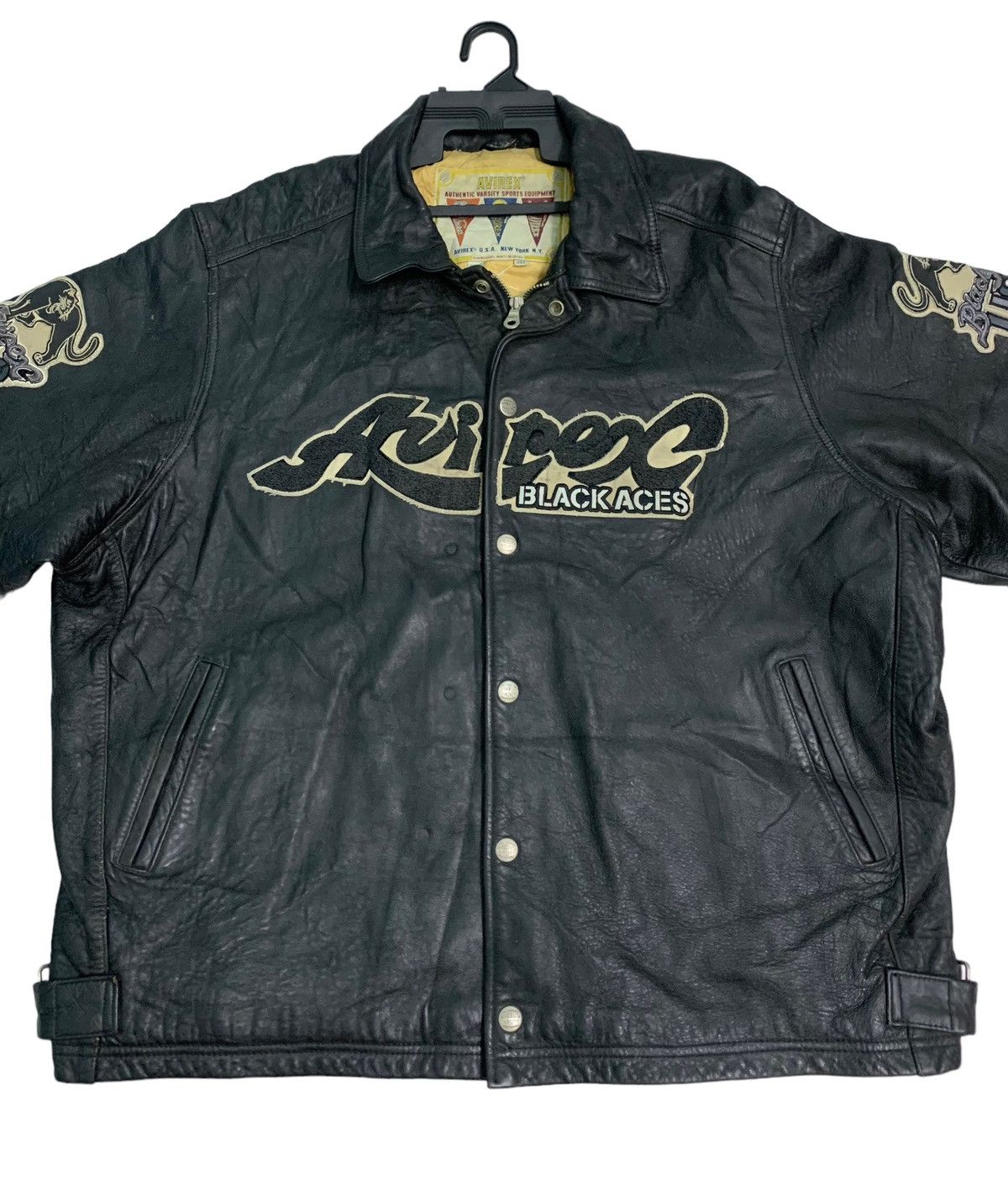 Avirex 🔥Vintage Avirex Black Aces (Oversized 3XL) Leather Jacket Size US XXL / EU 58 / 5 - 13 Thumbnail
