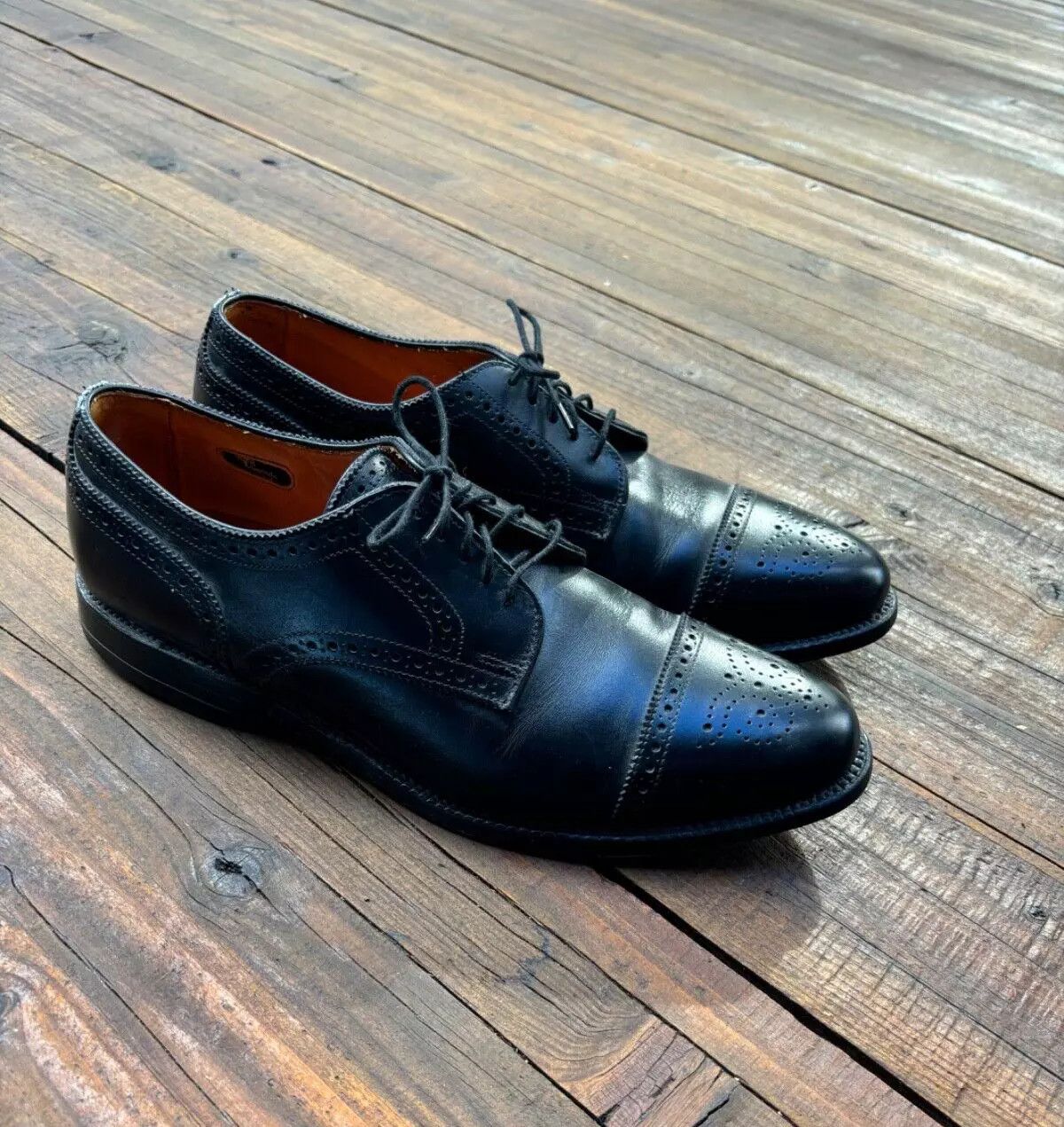 Allen Edmonds Black Cap Toe SANFORD Calf Leather Shoes Made in USA $335 Size US 10.5 / EU 43-44 - 1 Thumbnail