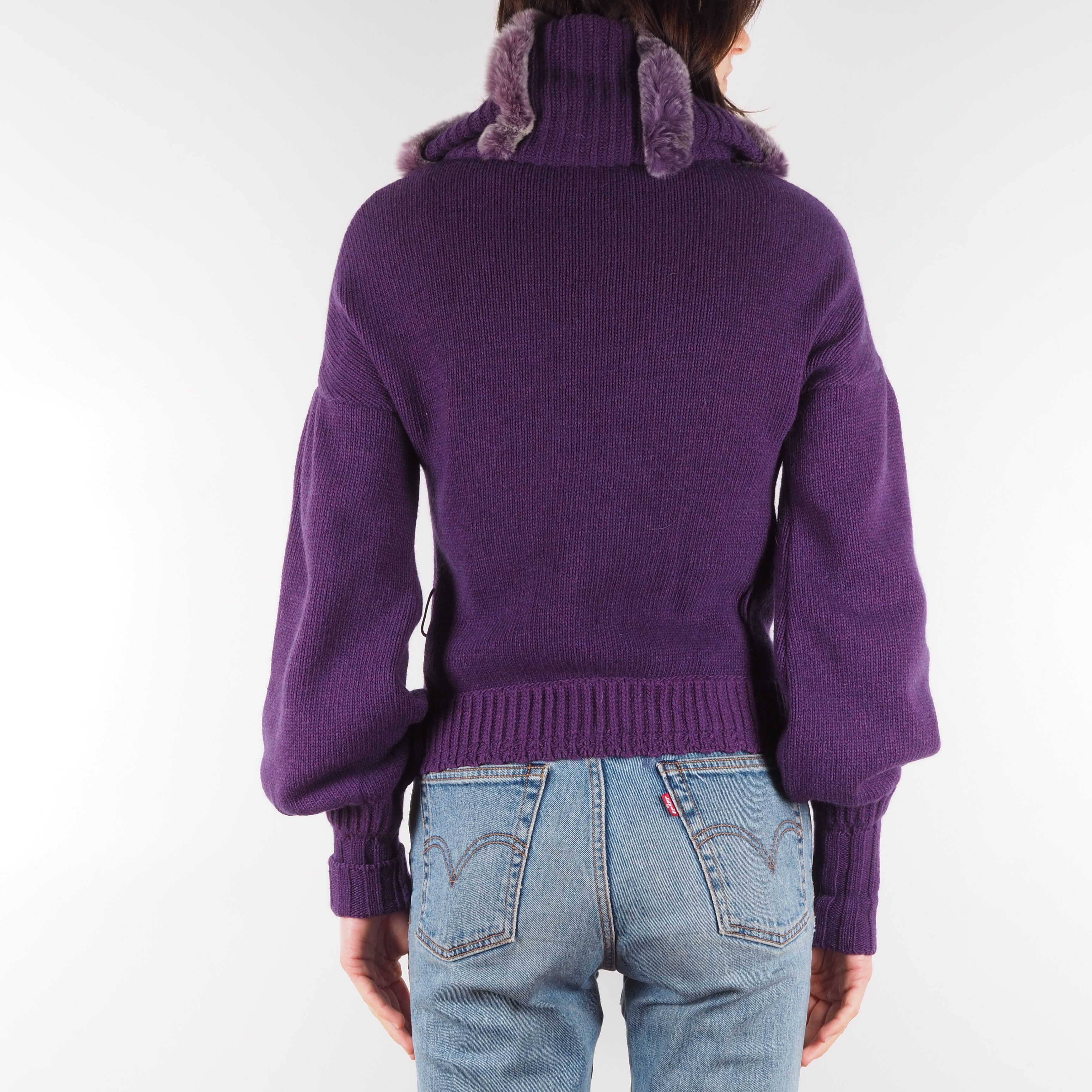 Roberto Cavalli Roberto Cavalli Vintage Purple Fur Knit Sweater Cardigan Size M / US 6-8 / IT 42-44 - 2 Thumbnail