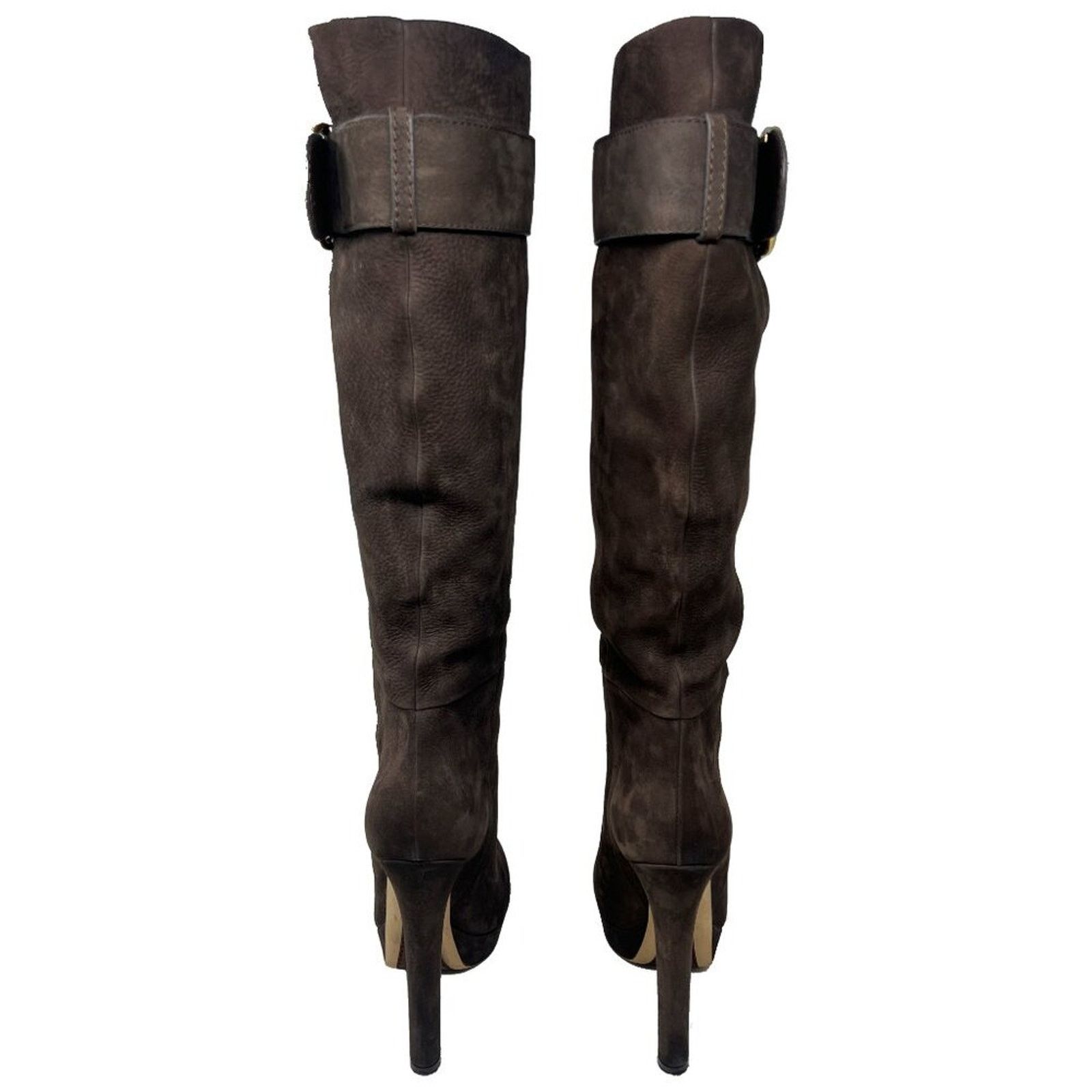 Gucci Gucci Brown Suede Tall Boots Gold Horsebit Hardware Buckle Size US 9.5 / IT 39.5 - 4 Thumbnail