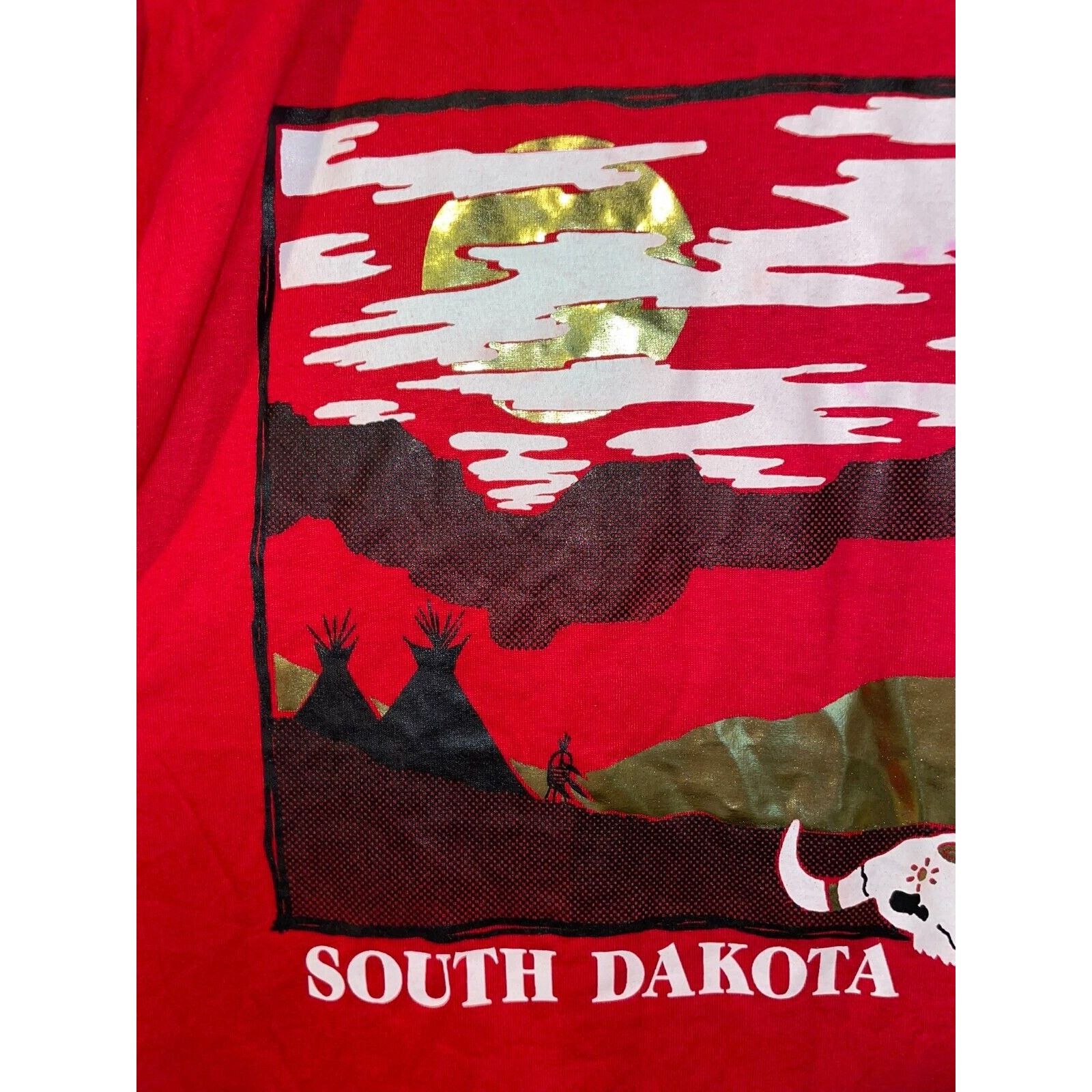 Jerzees Vintage Native American Shirt South Dakota Tee Red Tee 90s M Size US M / EU 48-50 / 2 - 2 Thumbnail