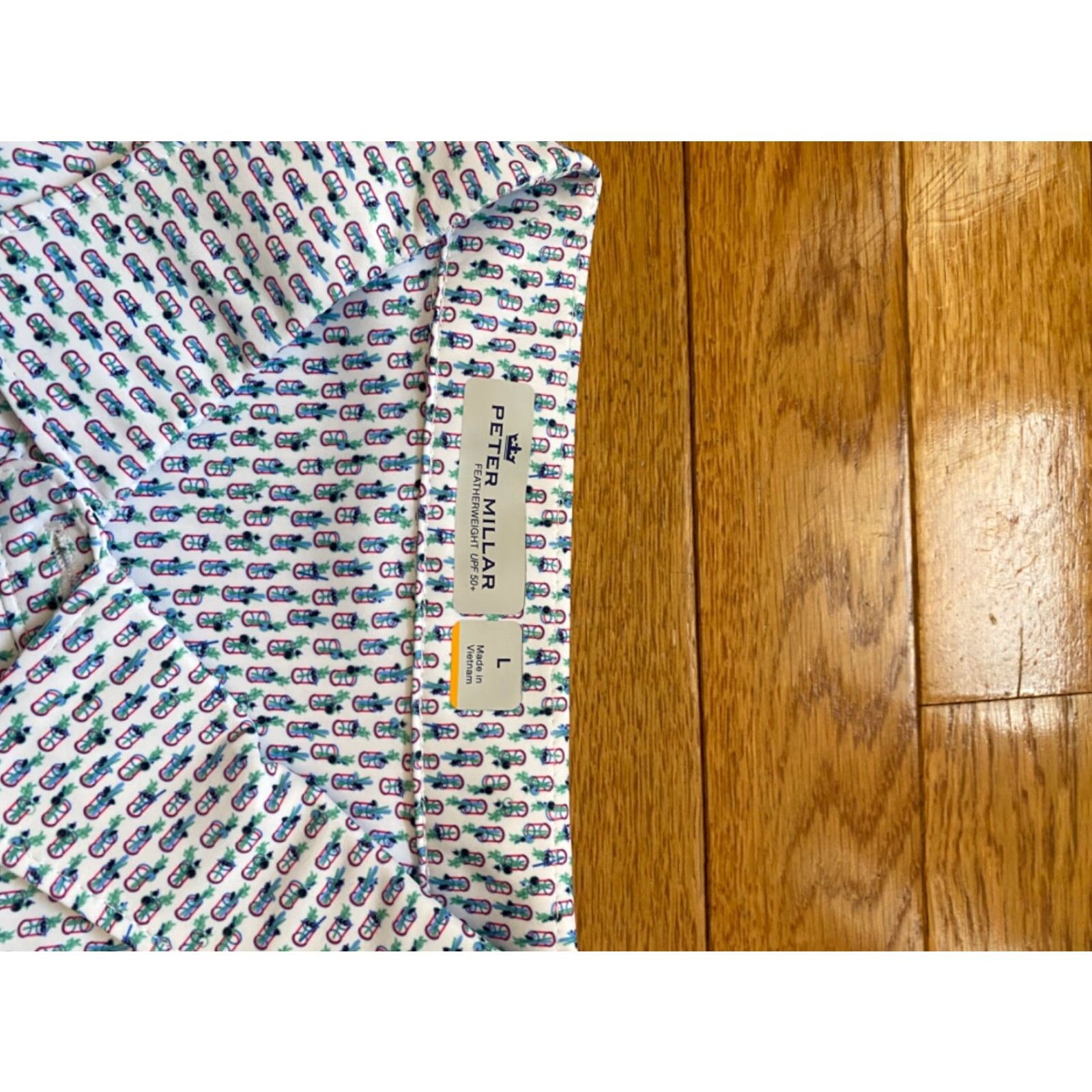 Vintage Peter Millar Summer Comfort Polo Shirt Blue White Geometric Short Sleeve Button-Up Knit Polyester Lightweight Moisture Wicking Non-Iron Casual Mens L Size US L / EU 52-54 / 3 - 4 Thumbnail