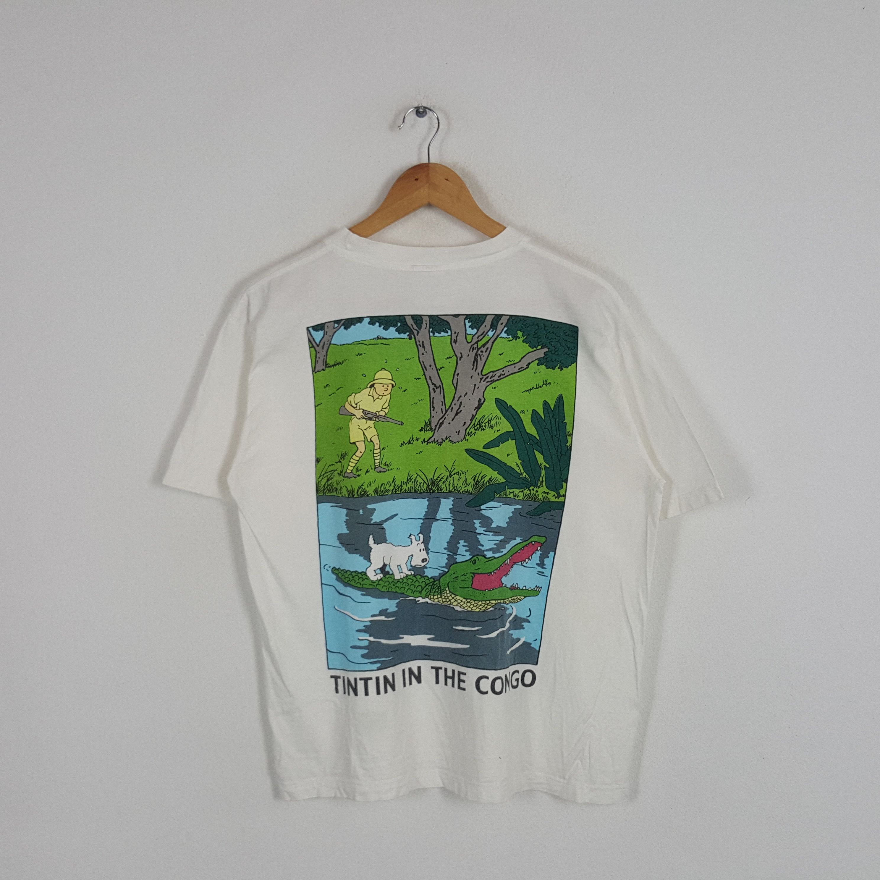 Vintage Vintage Tintin In The Congo American Cartoon Movie Tshirt Size US L / EU 52-54 / 3 - 1 Thumbnail
