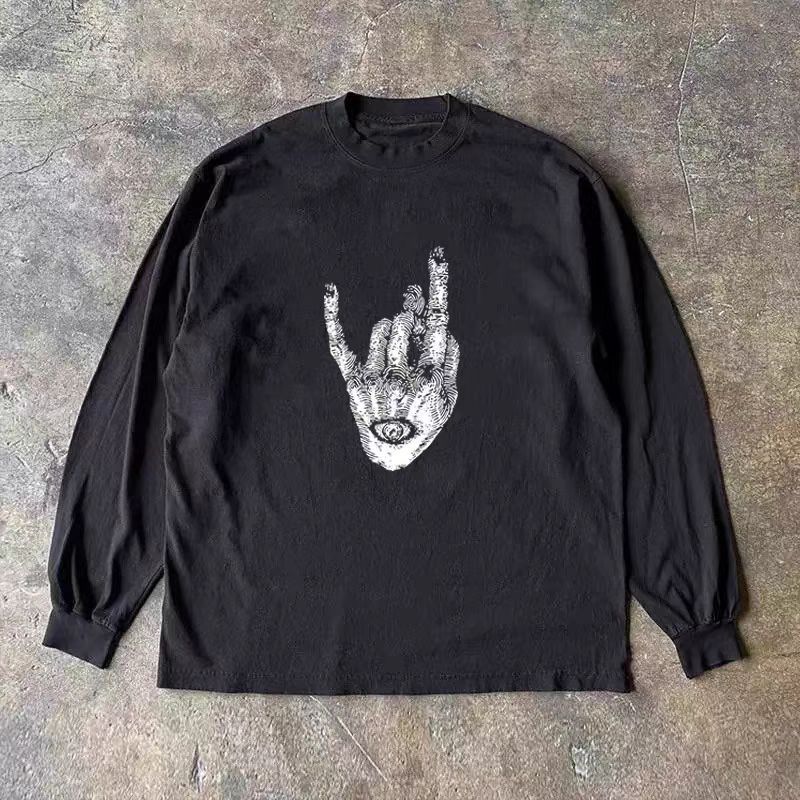 Vintage Black casual retro hip-hop finger print long-sleeved t-shirt Size US M / EU 48-50 / 2 - 1 Thumbnail