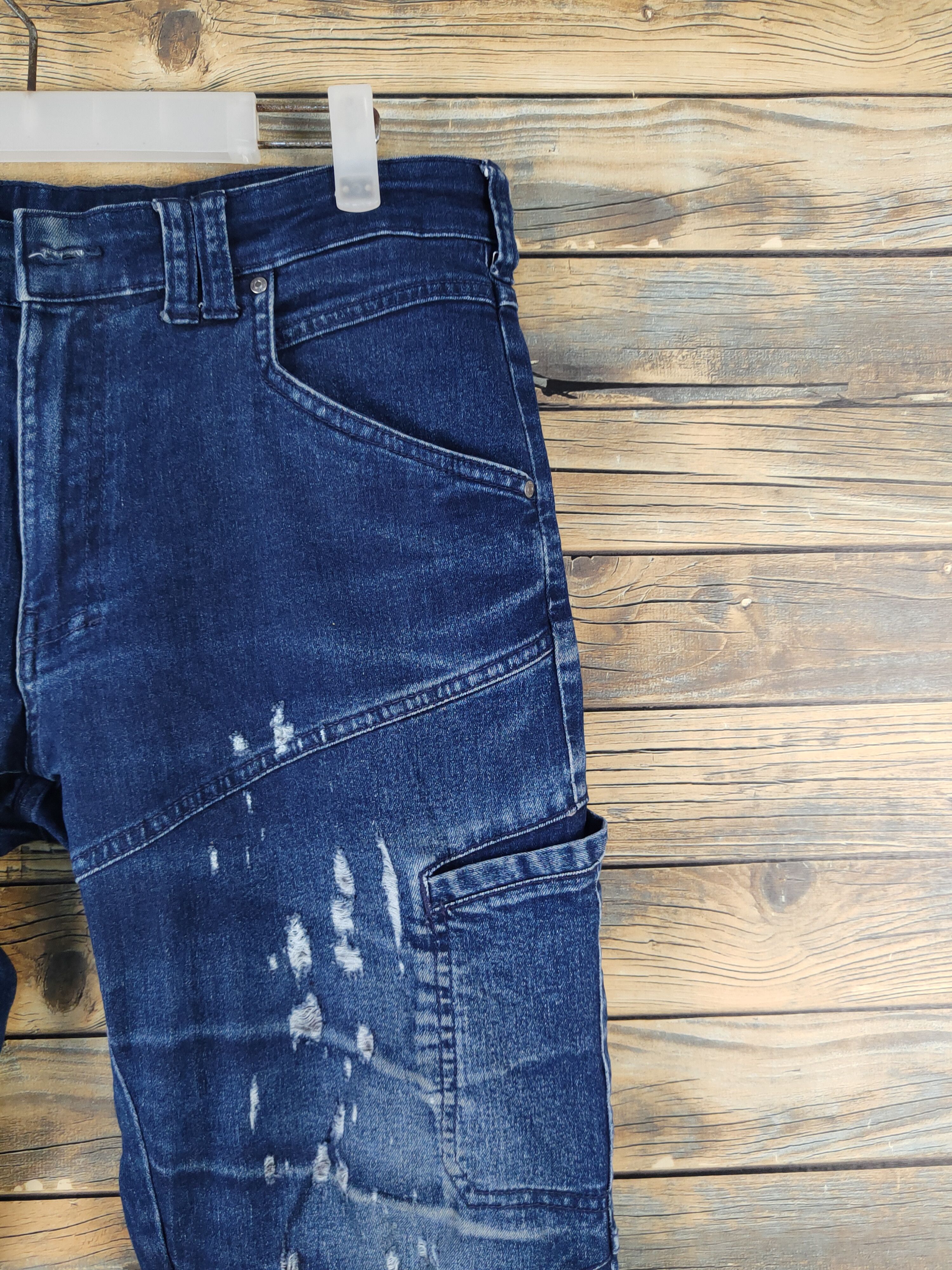 Japanese Brand FieldCore Dark Blue Distressed Ripped denim Jeans #W2064 Size US 32 / EU 48 - 5 Thumbnail
