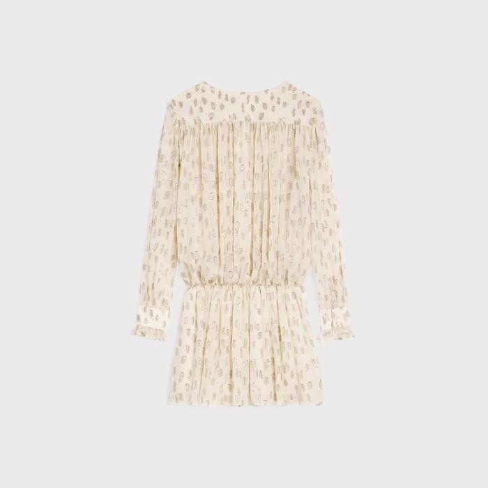 Celine o1w1db10125 2R84I15J Silk Gathered Mini Dress in Multicolor Size XXS / US 00 / IT 34 - 2 Thumbnail