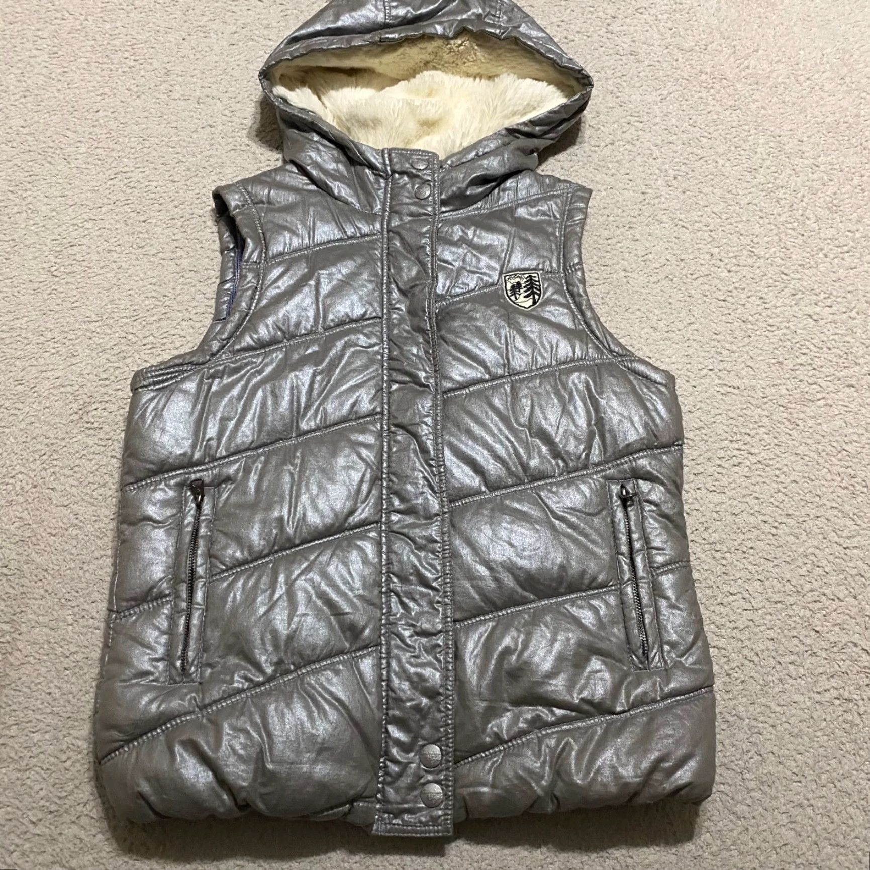 American Eagle Outfitters American Eagle Outfitters Womens Vest Jacket Silver Full Zip Faux Fur Hood Puffer XS-S? Size S / US 4 / IT 40 - 2 Thumbnail