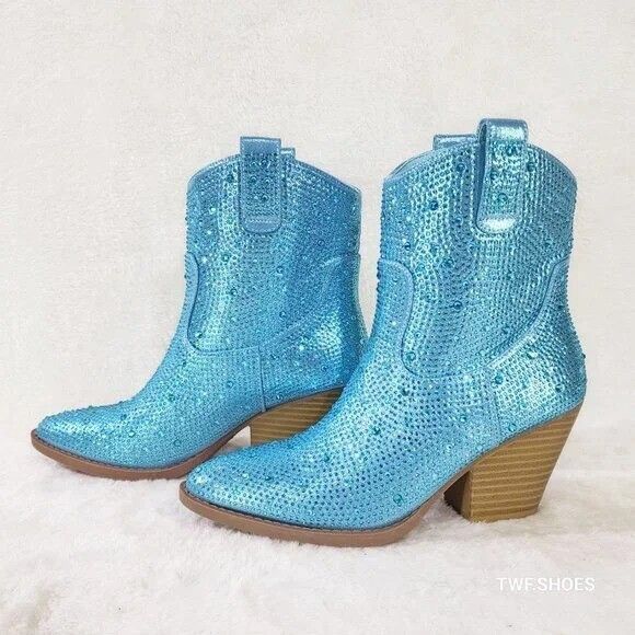 Other Dolly Aqua Blue Rhinestone Cowgirl Country Western Ankle Boo Size US 7.5 / IT 37.5 - 5 Thumbnail