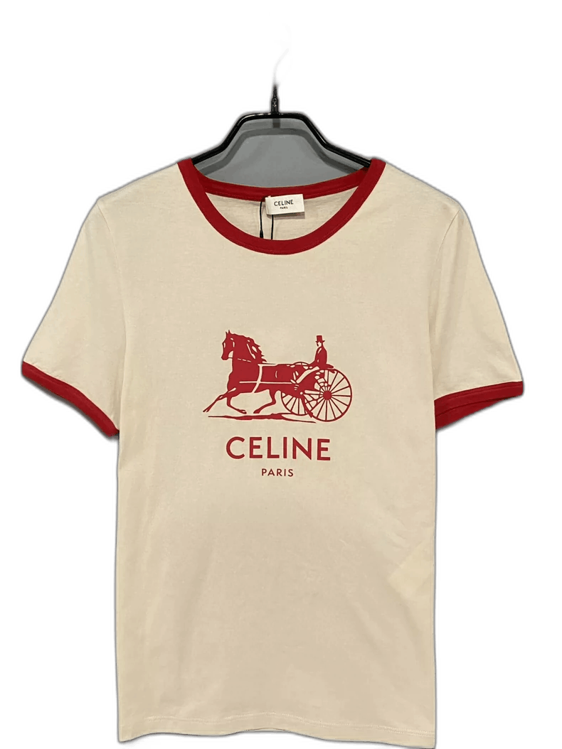 Celine Celine Beige Carriage Logo Short Sleeve Tee Size S / US 4 / IT 40 - 1 Thumbnail