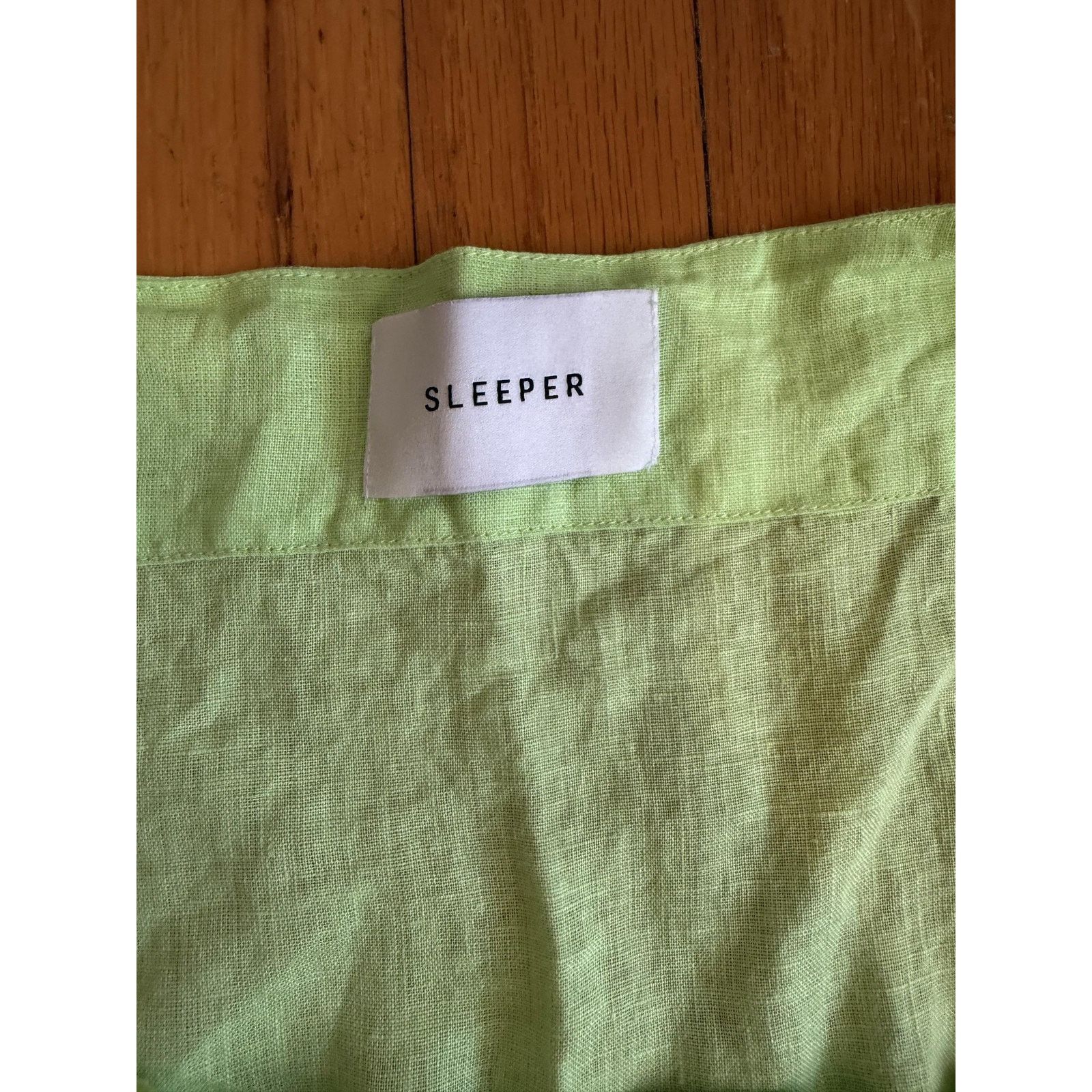 Sleeper Sleeper Dress Medium Green Linen Puff Sleeve Button Front Size M / US 6-8 / IT 42-44 - 4 Thumbnail