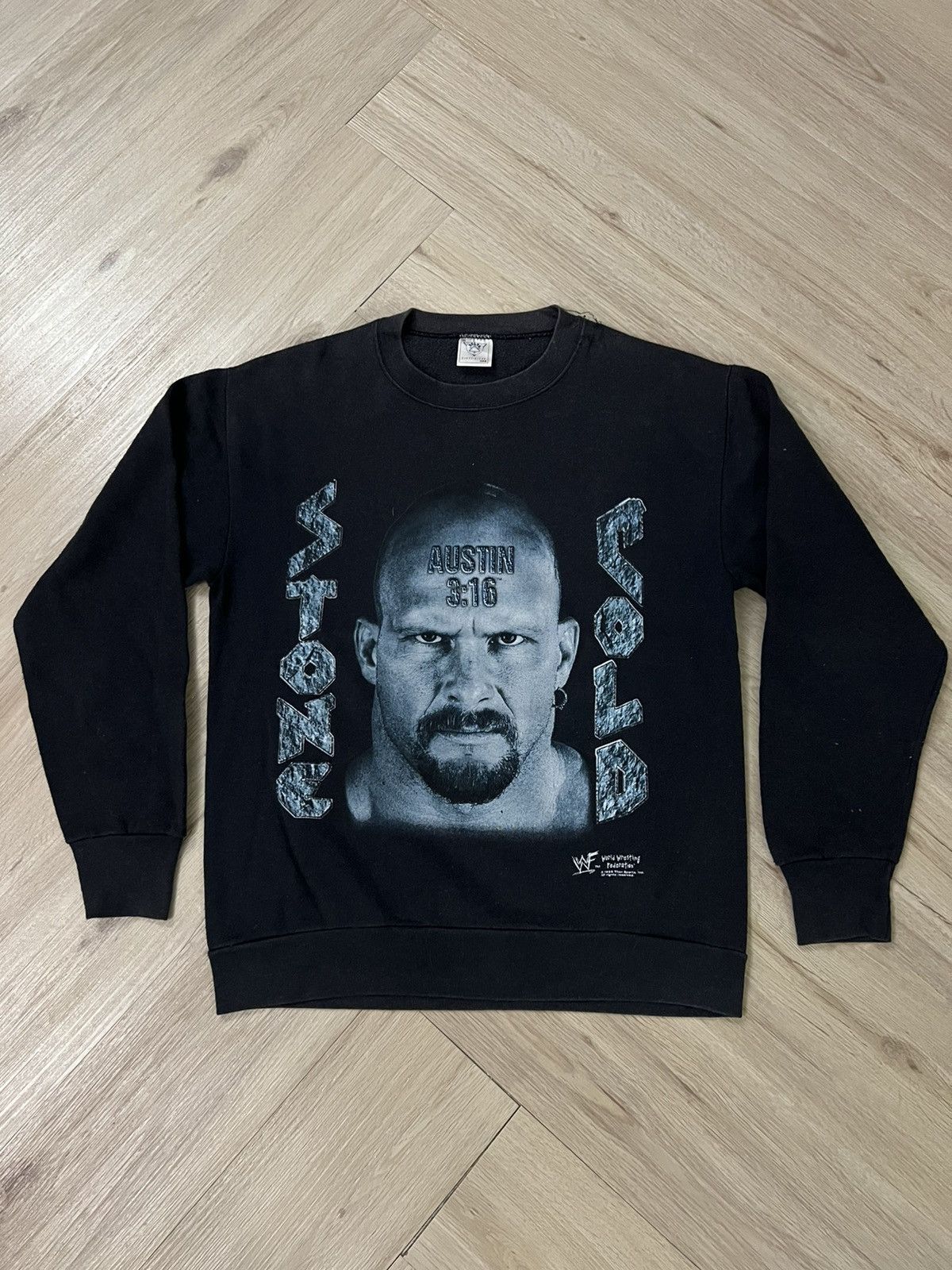 image of Vintage Stone Cold Wwf 1998 Sweatshirt in Black, Men's (Size Medium)