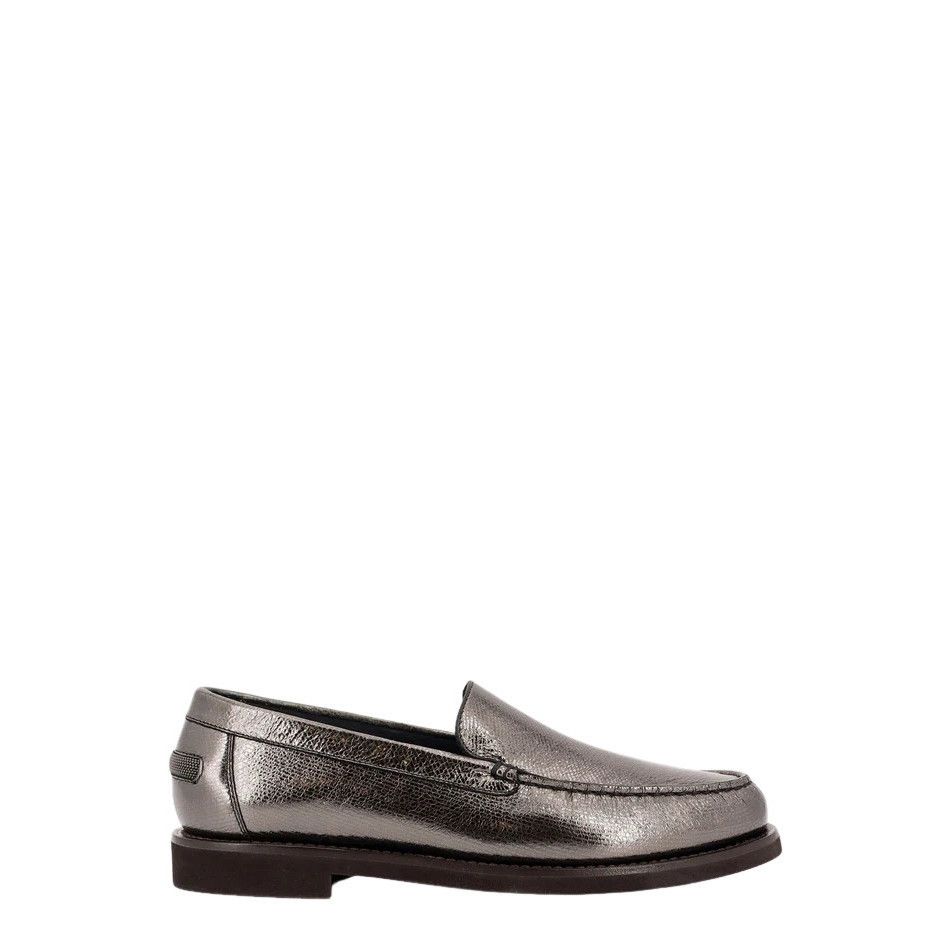 BRUNELLO CUCINELLI Silver Leather Loafers New & Authentic (W