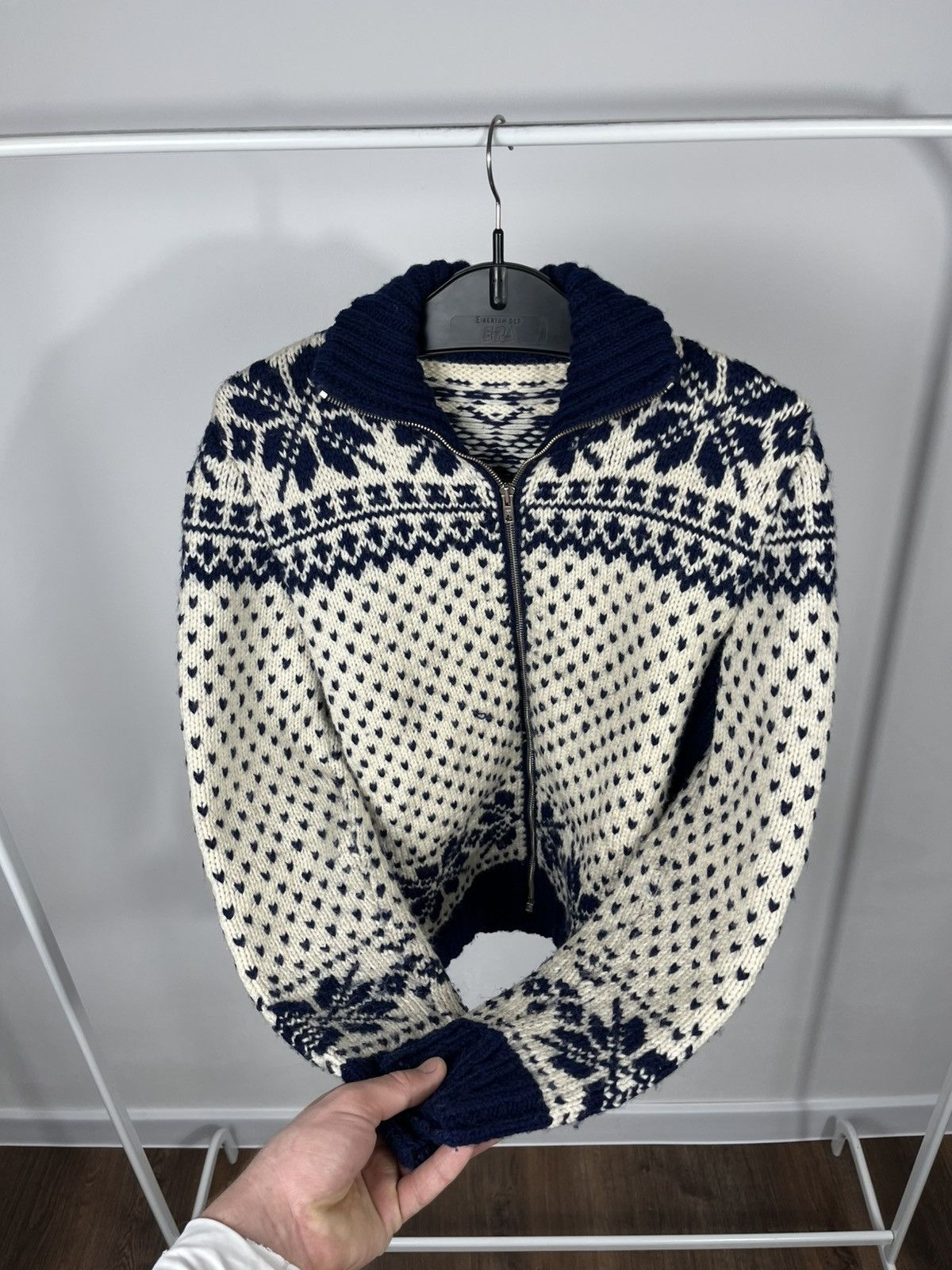 Other Vintage Zip Up Wool Knit Sweater Snowflake Pattern Size US XS / EU 42 / 0 - 7 Thumbnail