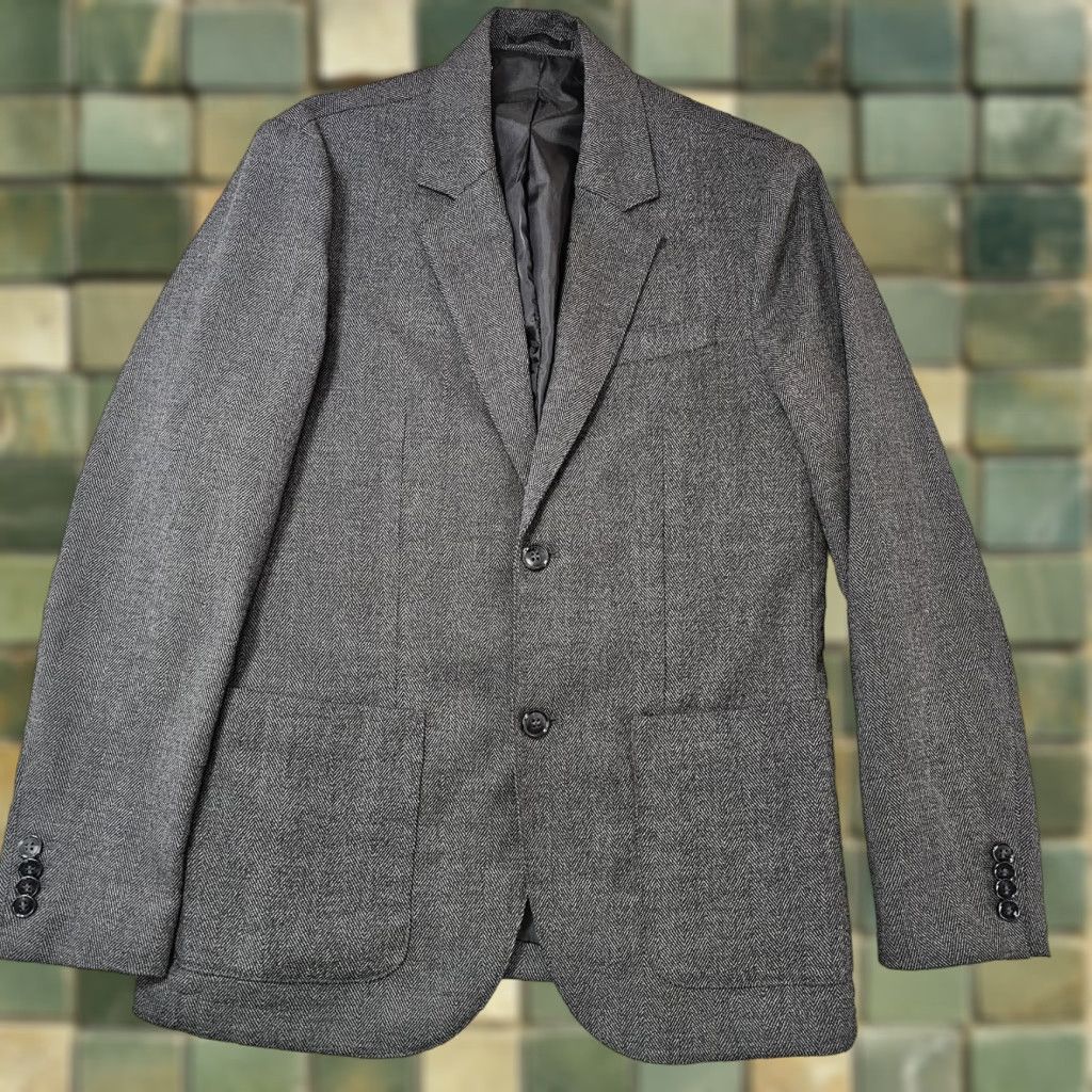 H&M H&M Blazer Sport Coat Mens S Gray Herringbone Tweed Regular Fit Jacket Size 36R - 1 Thumbnail