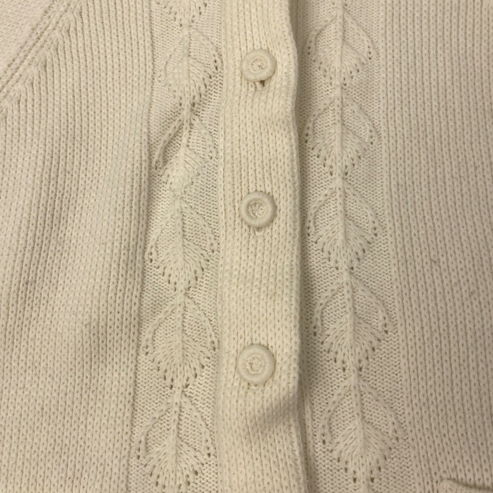 Vintage VINTAGE Knit Sweater Womens Medium Leaf Pattern Button Front Pockets 90s Cardigan Ivory Off-White Mens Womens Girls Boys Size M / US 6-8 / IT 42-44 - 5 Thumbnail