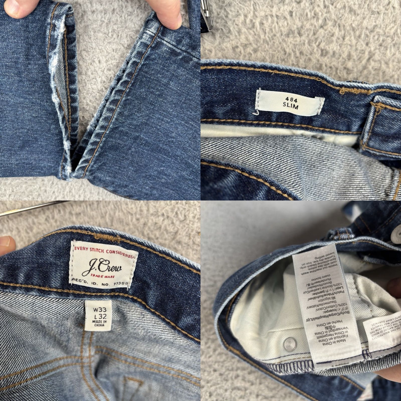 J.Crew VINTAGE (not applicable) J. Crew 484 Slim Fit Jeans Mens 33x32 Blue Denim Whiskered 100% Cotton Comfort Stretch Denim Shirt? Size US 33 - 8 Thumbnail