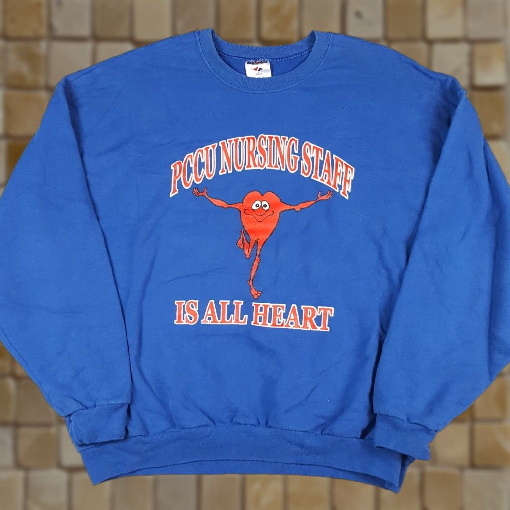 Jerzees Vintage 90s Nursing Staff All Heart Cartoon Size XL Pullover Crewneck Sweatshirt Size US XL / EU 56 / 4 - 1 Thumbnail