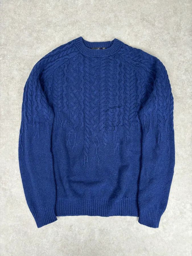 Just Cavalli 2010s Cavalli Avant-Garde Navy Destructured Wool Sweater Size US L / EU 52-54 / 3 - 1 Thumbnail