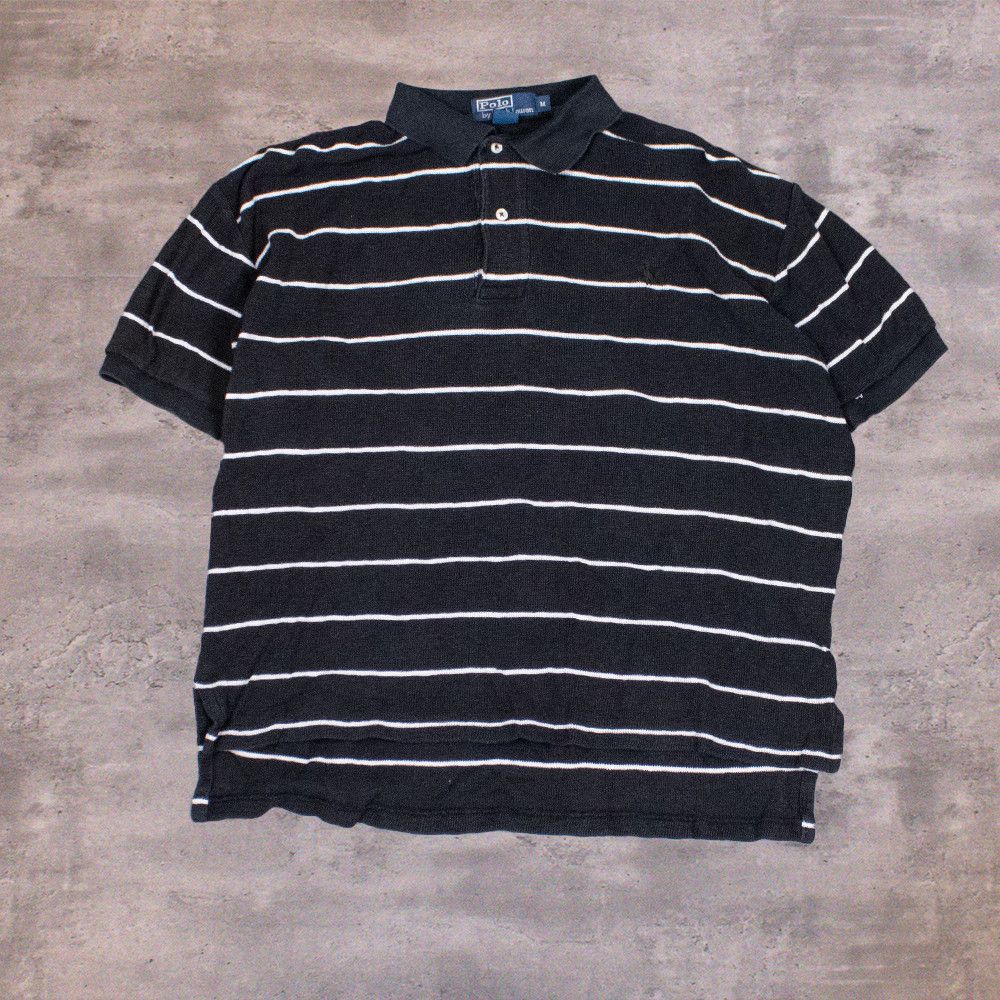 Polo Ralph Lauren Vintage 1990’s Polo Ralph Lauren Striped Cropped Black Polo Size US L / EU 52-54 / 3 - 1 Thumbnail