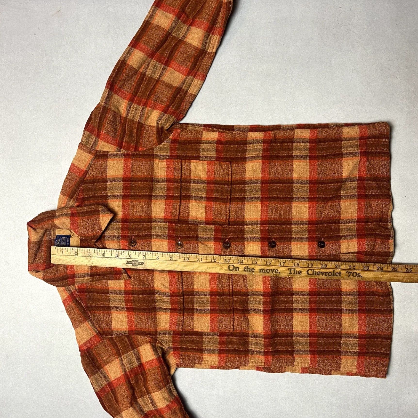 Pendleton VINTAGE Pendleton Shirt Shadow Plaid Wool Loop Collar 60s Orange S Mens Button-Up Size US S / EU 44-46 / 1 - 7 Thumbnail