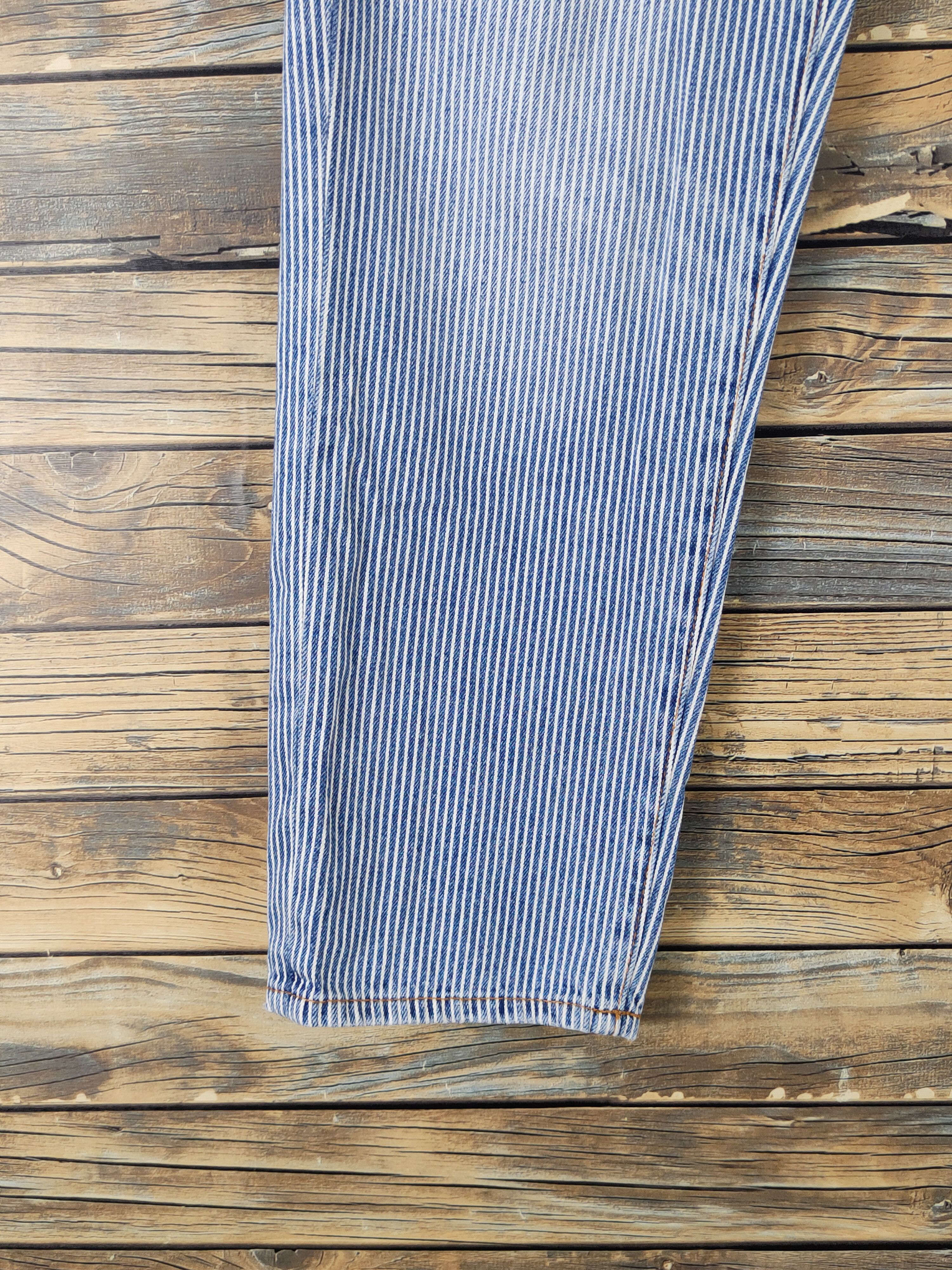 Japanese Brand Back Number Blue Stripe Distressed Ripped denim Jeans #W1590 Size US 34 / EU 50 - 4 Thumbnail