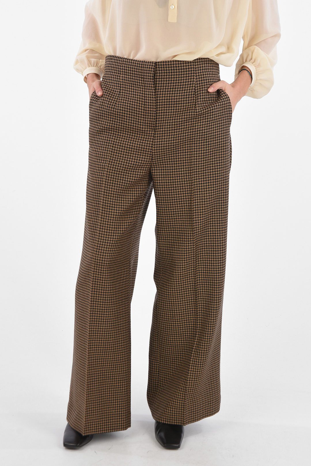 image of Christian Dior Brown Houndstooth Wide Leg Palazzo Pants 8 40, Women's (Size 30)