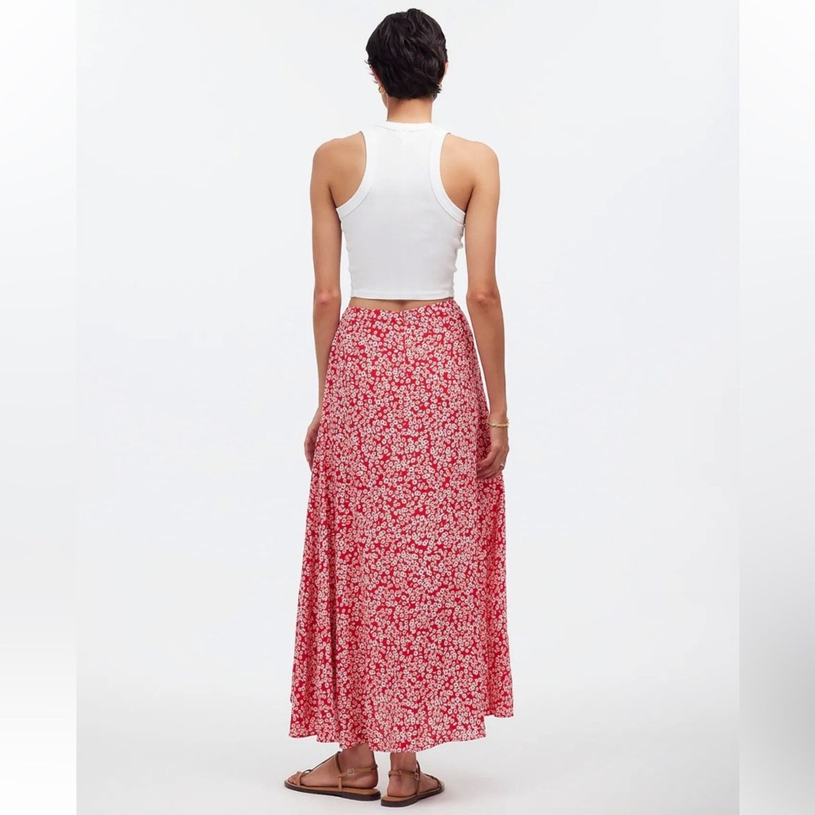 Madewell Madewell Midi Slip Side Slit Skirt in Red & White Floral XS Size 24" / US 00 / IT 34 - 2 Thumbnail