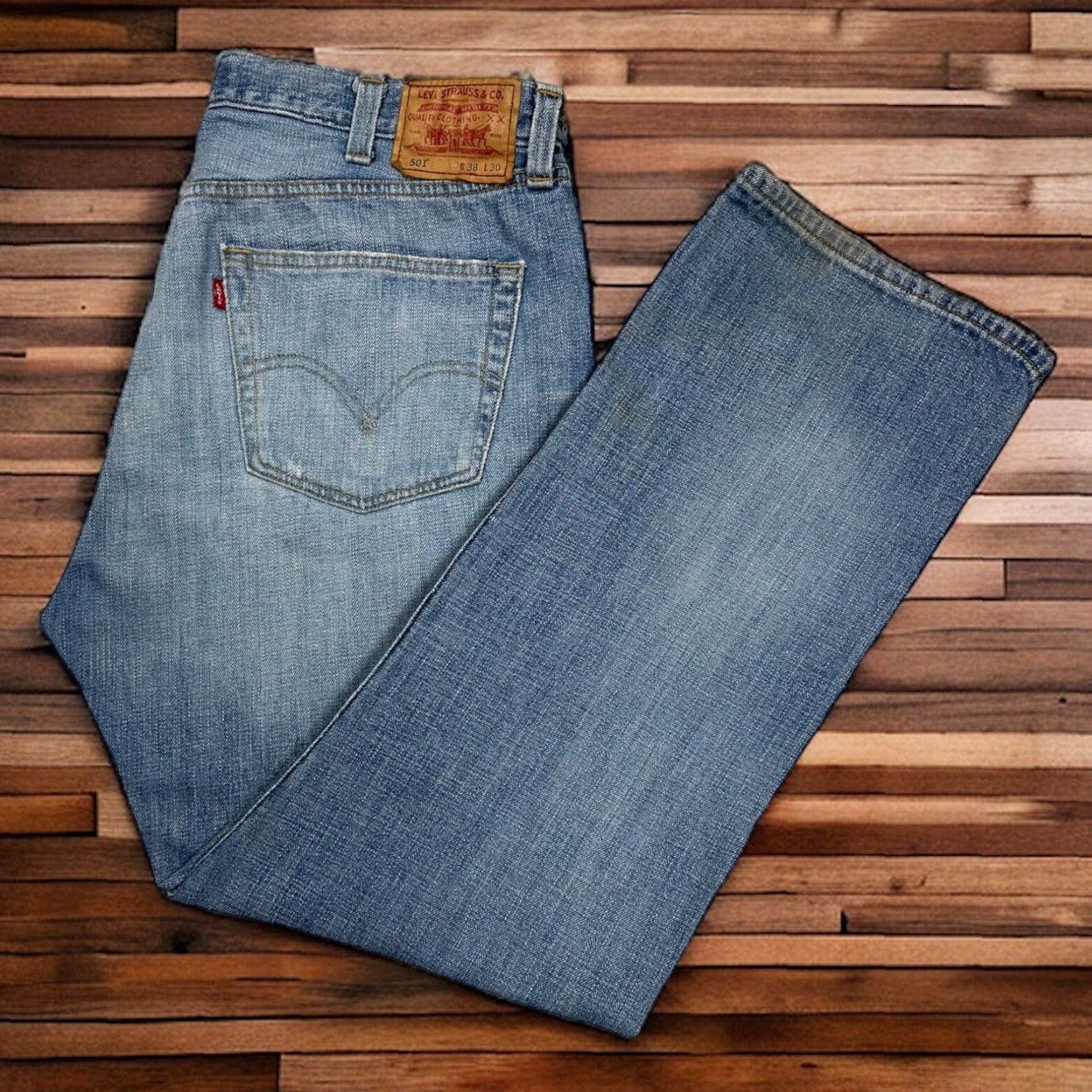 VINTAGE Levi's 501 Mens Straight Leg Jeans 38x30 Light Blue Distressed Denim 90s