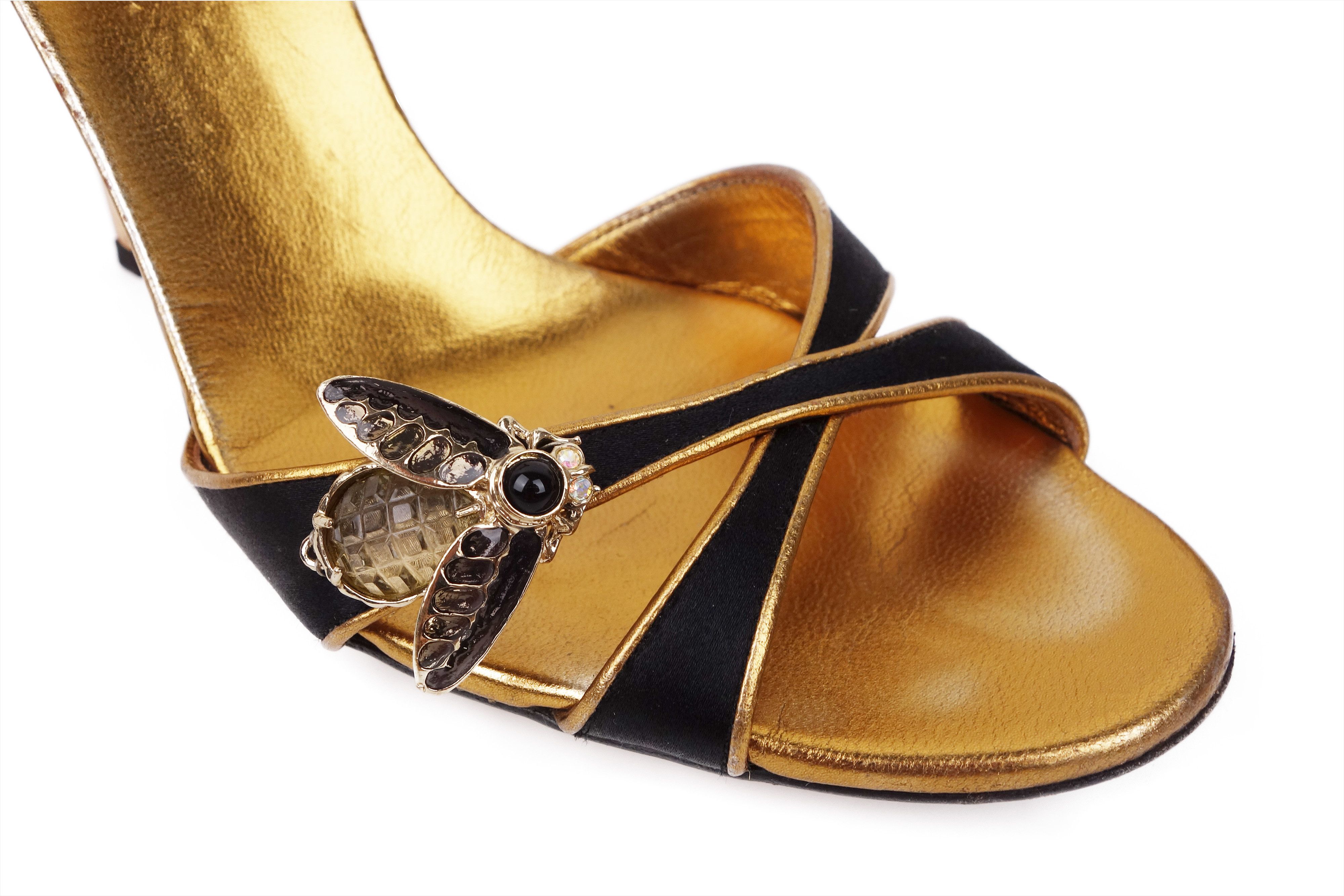 Gucci GUCCI Satin Leather Strapp Heel Sandals Bee Embellished Size US 8 / IT 38 - 3 Thumbnail