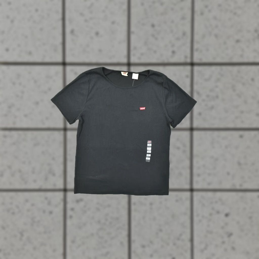Levi's VINTAGE? No. Levi's Women XL Black Ribbed Short Sleeve Crew Neck Tee Slim Fit All-Day Shirt Size 40" / US 18 - 1 Thumbnail
