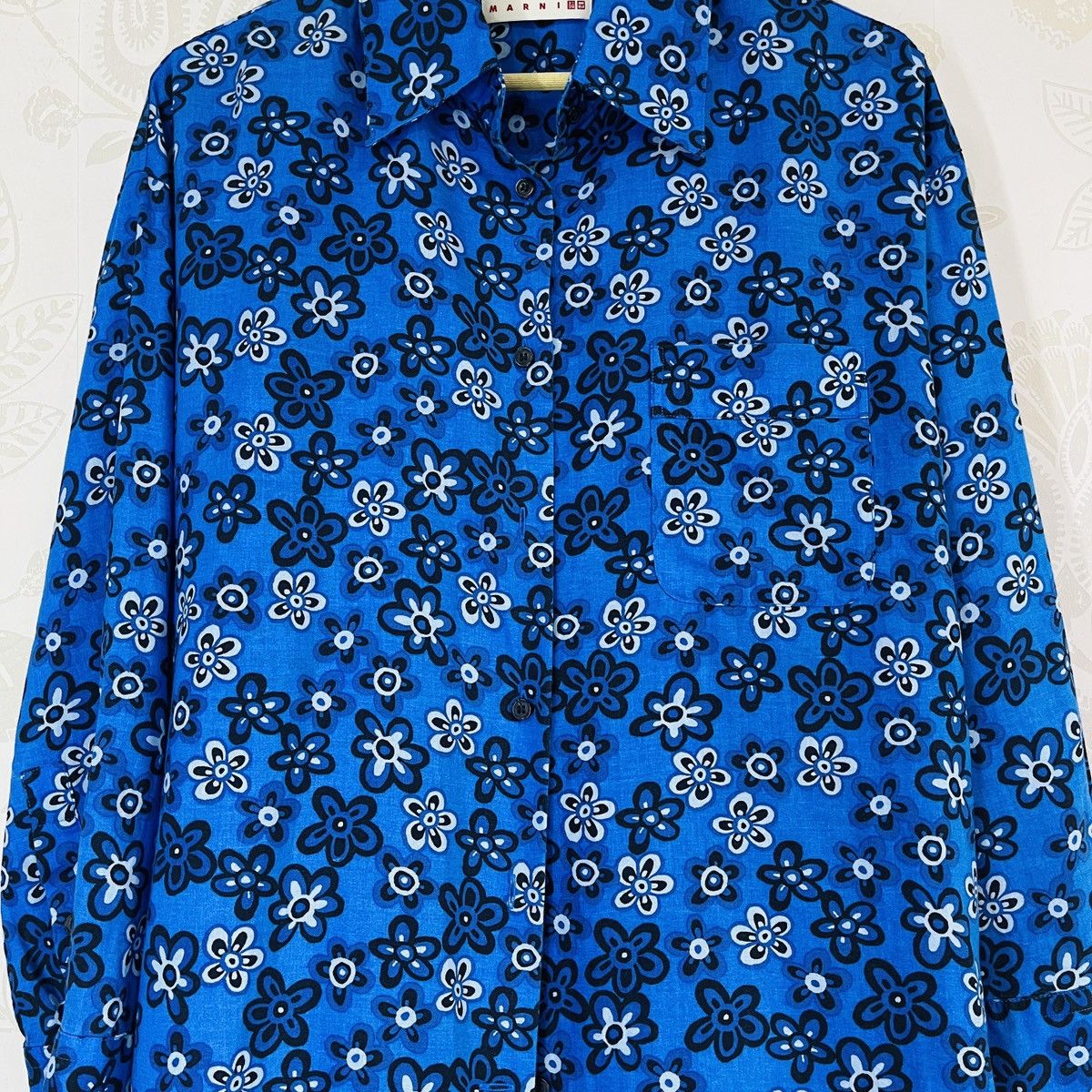 Marni MARNI X Uniqlo Japan Blue Flowers Shirts Buttons Up Size L Size US L / EU 52-54 / 3 - 9 Thumbnail