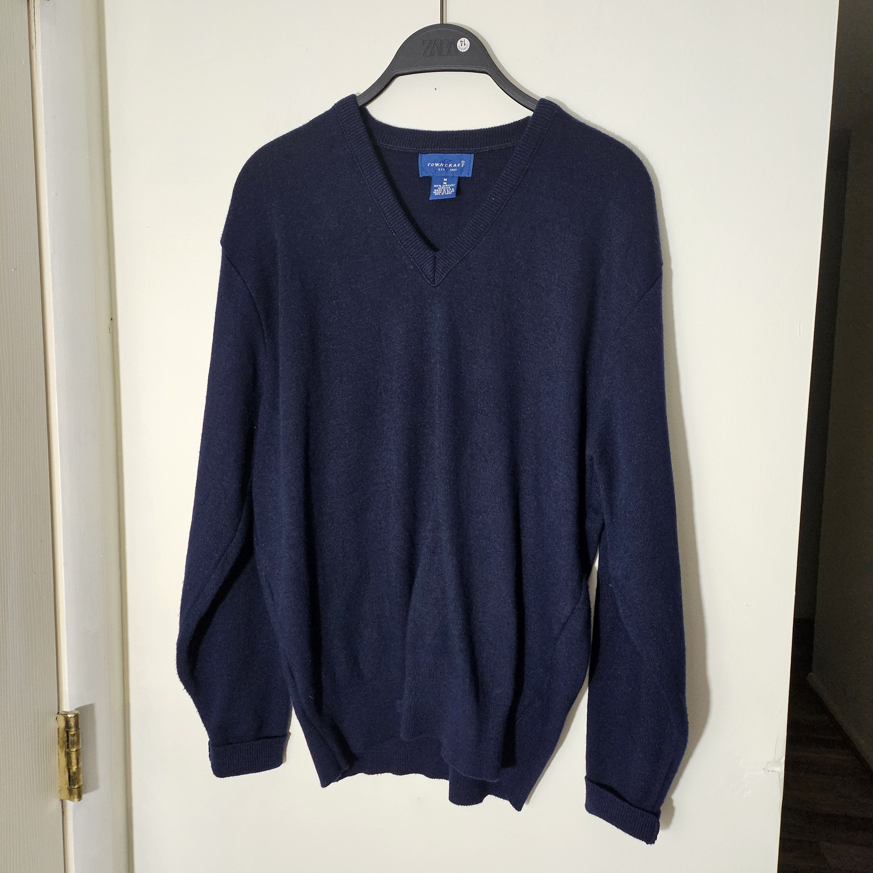 Towncraft × Vintage Vintage 80s Towncraft Mens V-Neck Sweater Navy Made In USA Size US M / EU 48-50 / 2 - 2 Thumbnail
