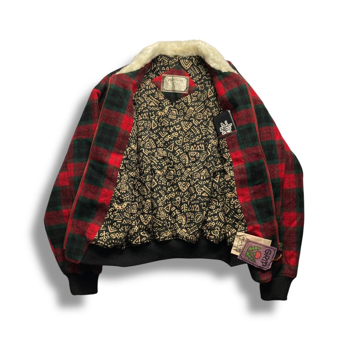 Japanese Brand 🇯🇵 VINTAGE GRIP CHECKERED FULL ZIP WOOL BOMBER JACKET Size US XL / EU 56 / 4 - 4 Thumbnail
