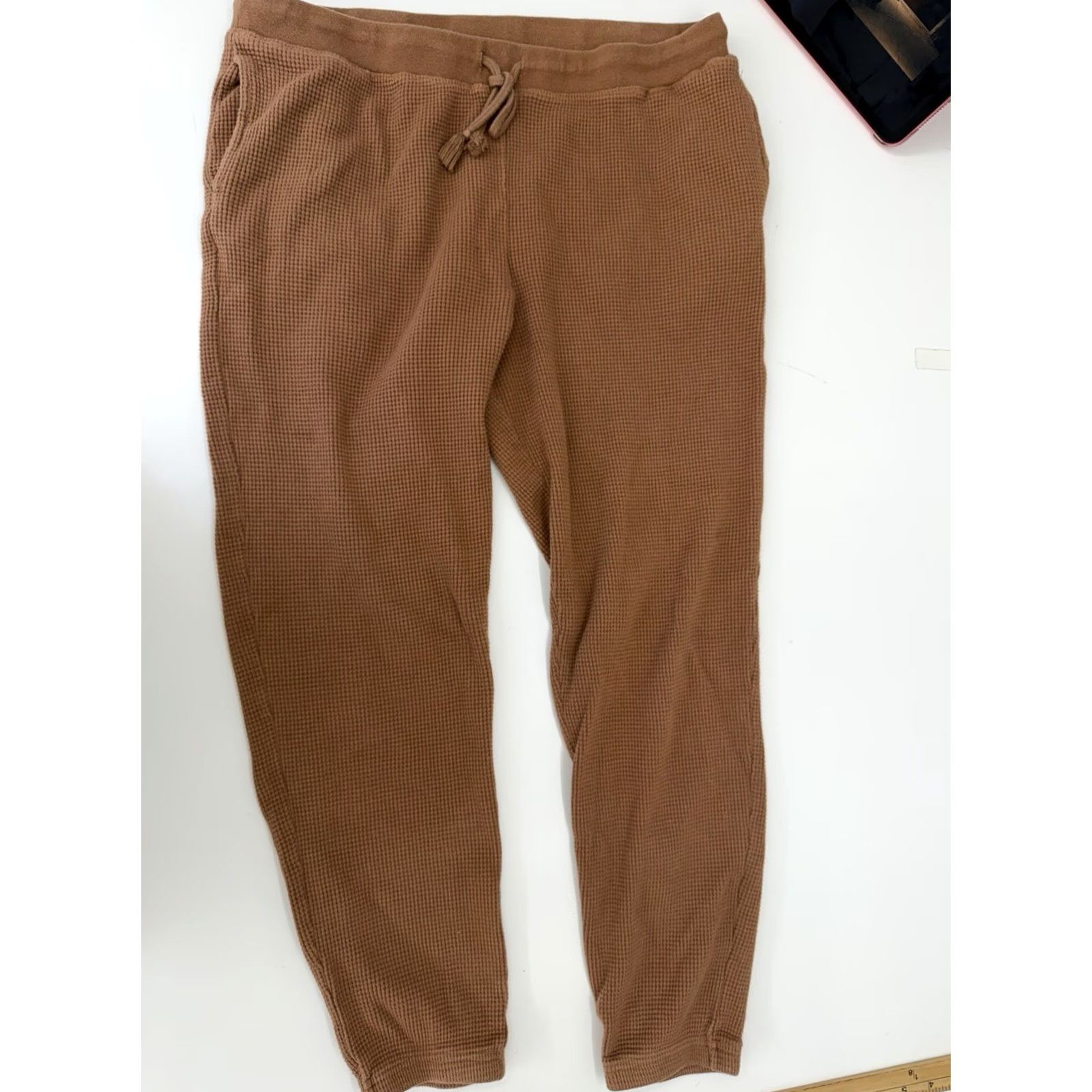 Vintage Sage Collective Womens Sweatpants Jogger Brown Waffle Knit Drawstring XL Front Pockets Casual Comfort Tapered Size 40" / US 18 - 3 Thumbnail