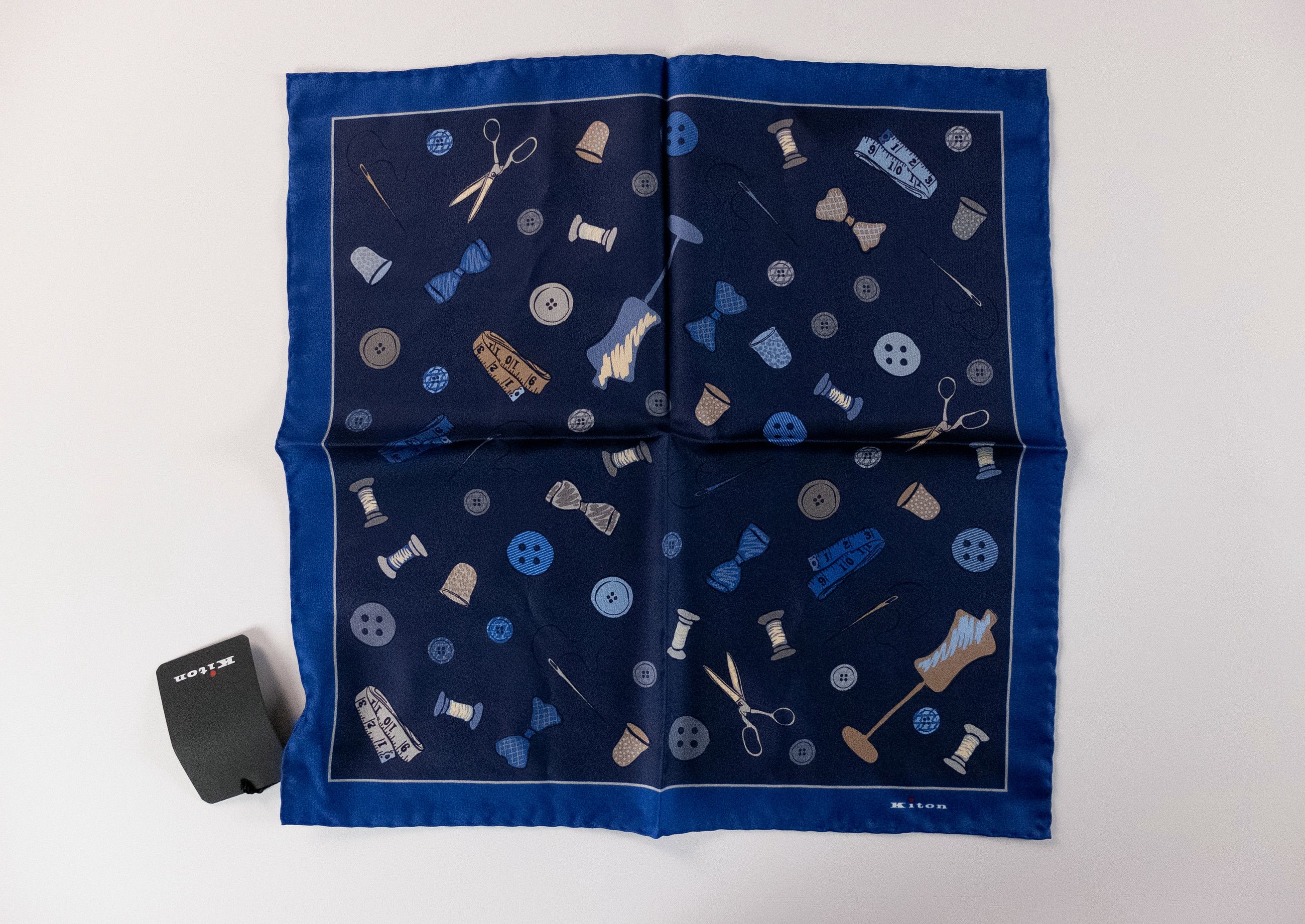 Kiton KITON Napoli navy blue tailoring tools silk pocket square Size ONE SIZE - 1 Thumbnail