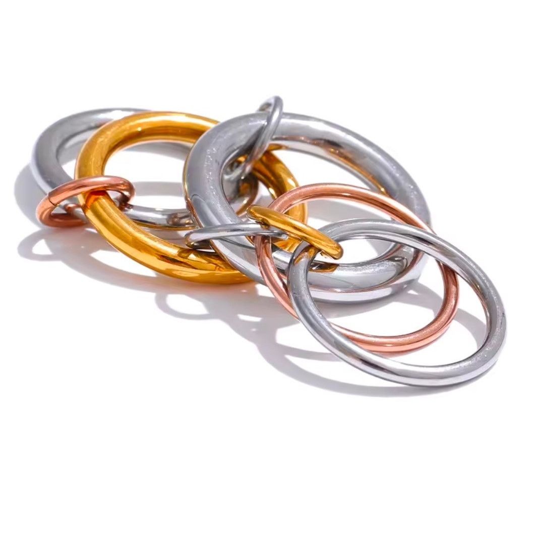 Other NEW 5 ring linked stacking set gold plated silver rose 7 Size ONE SIZE - 4 Thumbnail