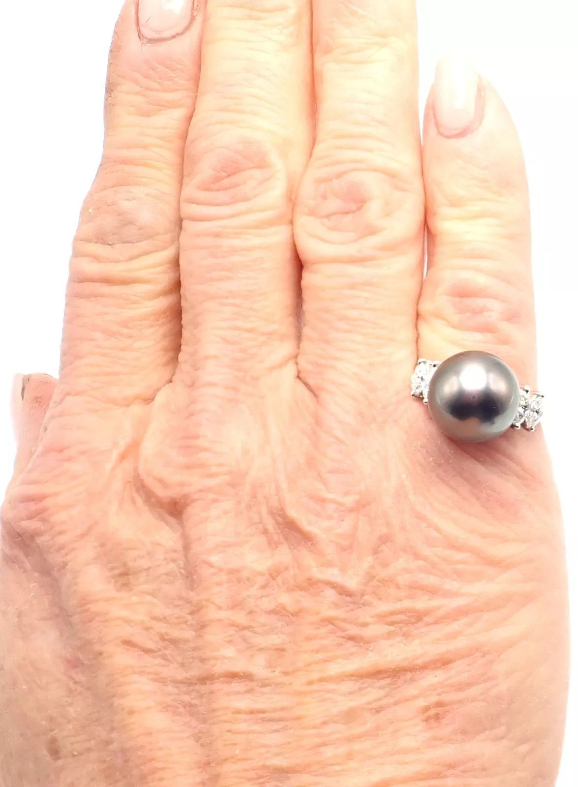 Mikimoto Authentic! Mikimoto Platinum Tahitian Pearl Diamond Ring Size ONE SIZE - 9 Thumbnail