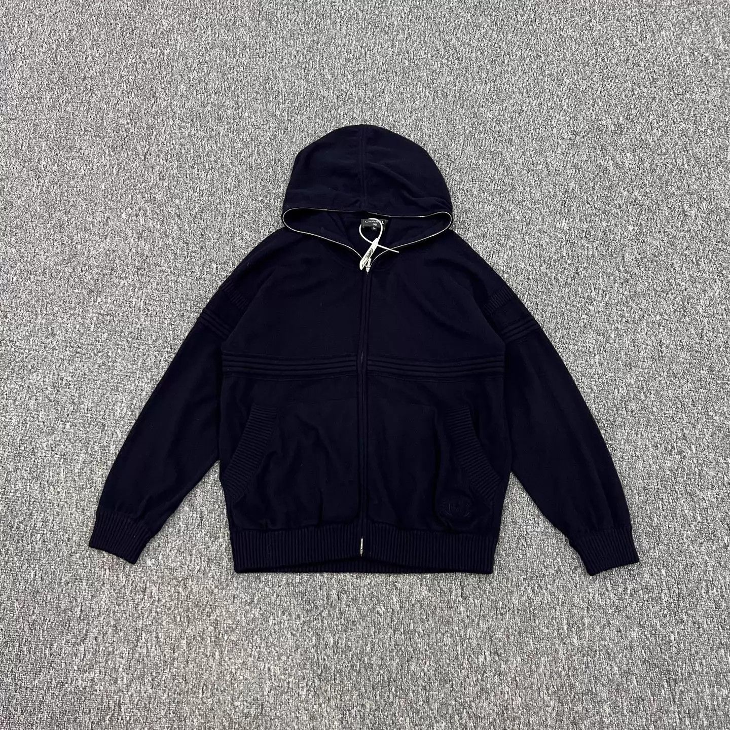 Chanel Chanel CC Navy Knit Zip-Up Jacket 44 99 New Size L / US 10 / IT 46 - 1 Thumbnail
