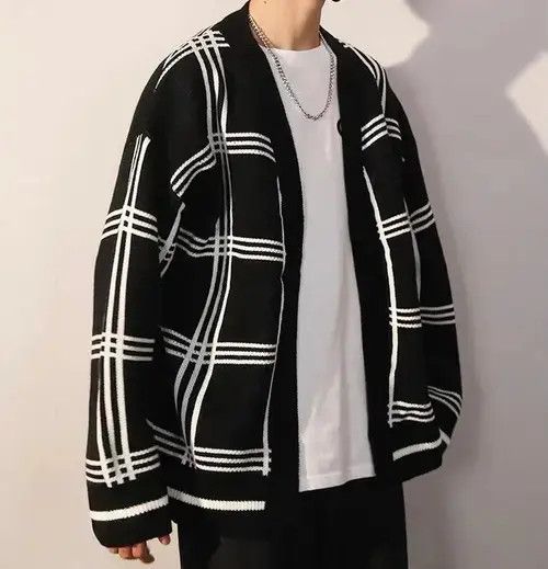 Japanese Brand New AW21 Black White Checkered Cardigan Knitwear Size US M / EU 48-50 / 2 - 3 Thumbnail