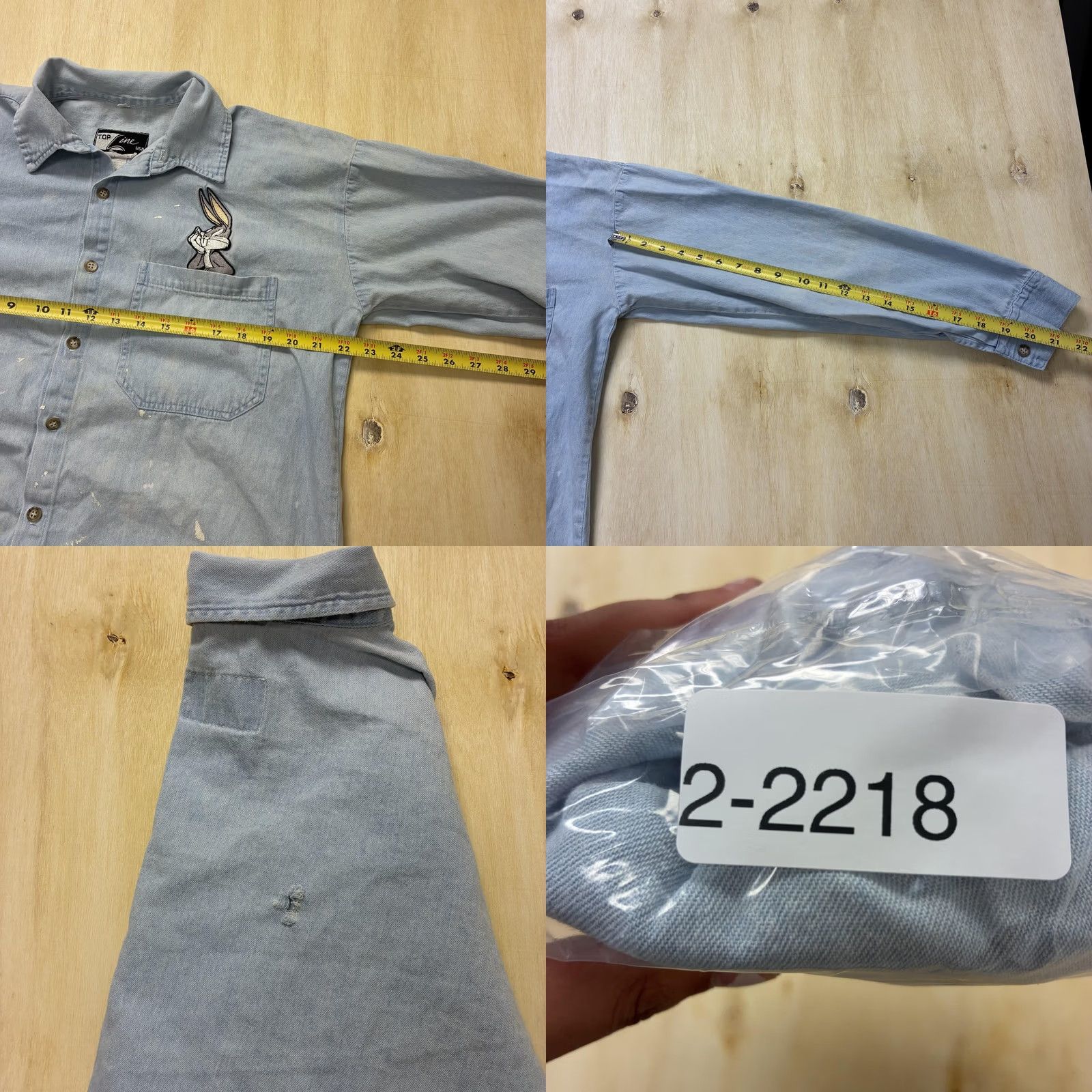 Vintage Vintage Looney Tunes Mens Large Blue Chambray Long Sleeve Button-Up Distressed Size US L / EU 52-54 / 3 - 8 Thumbnail