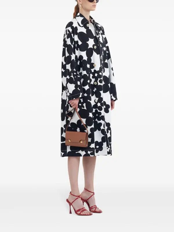 Marni o1w1db10326 Floral-Print Coat in Black/White Size S / US 4 / IT 40 - 2 Thumbnail