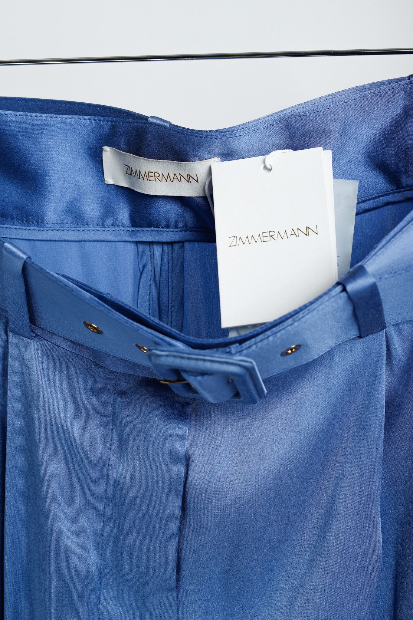 Zimmermann Zimmermann PF/24 Cornflower Belted Charmeuse Silk Tuck Pants Size 31" - 4 Thumbnail