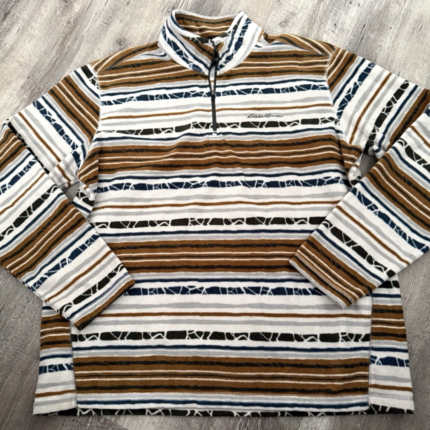 Eddie Bauer Eddie Bauer 1/4 Zip Pullover Mens XL Lightweight Fleece Striped Blue Jacket Sweatshirt Size US XL / EU 56 / 4 - 6 Thumbnail