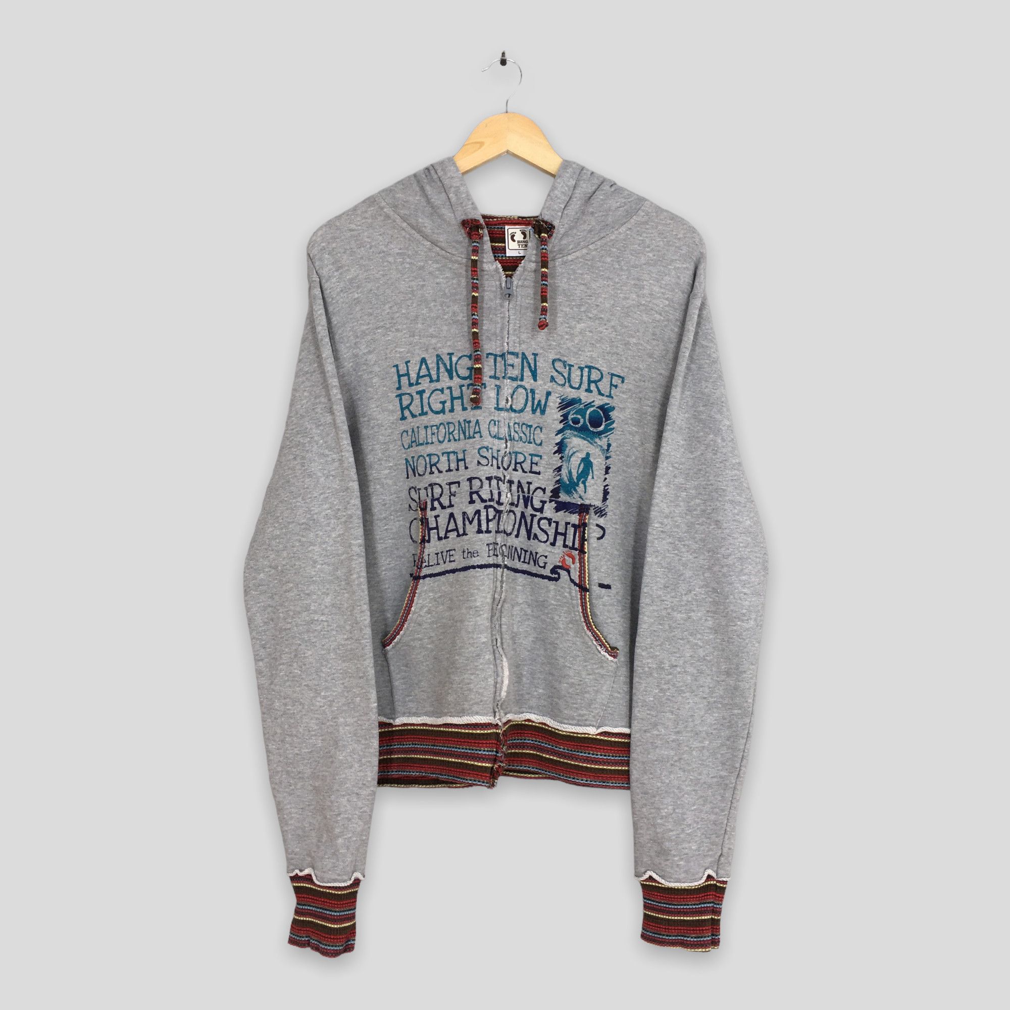 Hang Ten Vintage Hang Ten Surfing Zipper Gray Hoodie Large Size US L / EU 52-54 / 3 - 1 Thumbnail