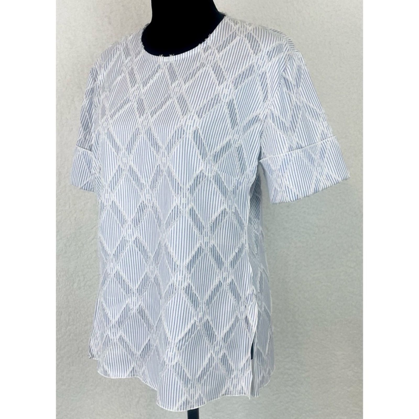 Derek Lam 10 Crosby DEREK LAM • 10 Crosby Striped Frayed Diamond Blouse Size S / US 4 / IT 40 - 3 Thumbnail